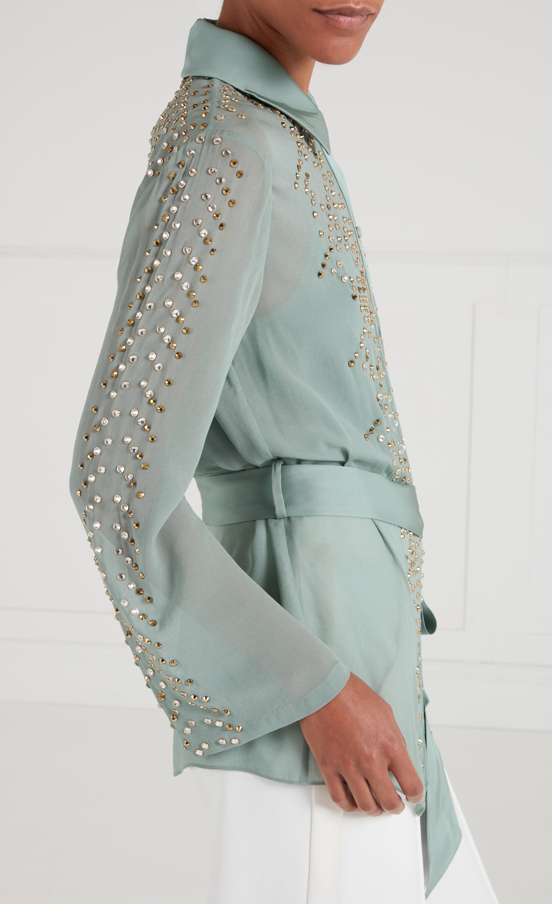 Temperley London Oberon koszula Jade Green półprzezroczysta