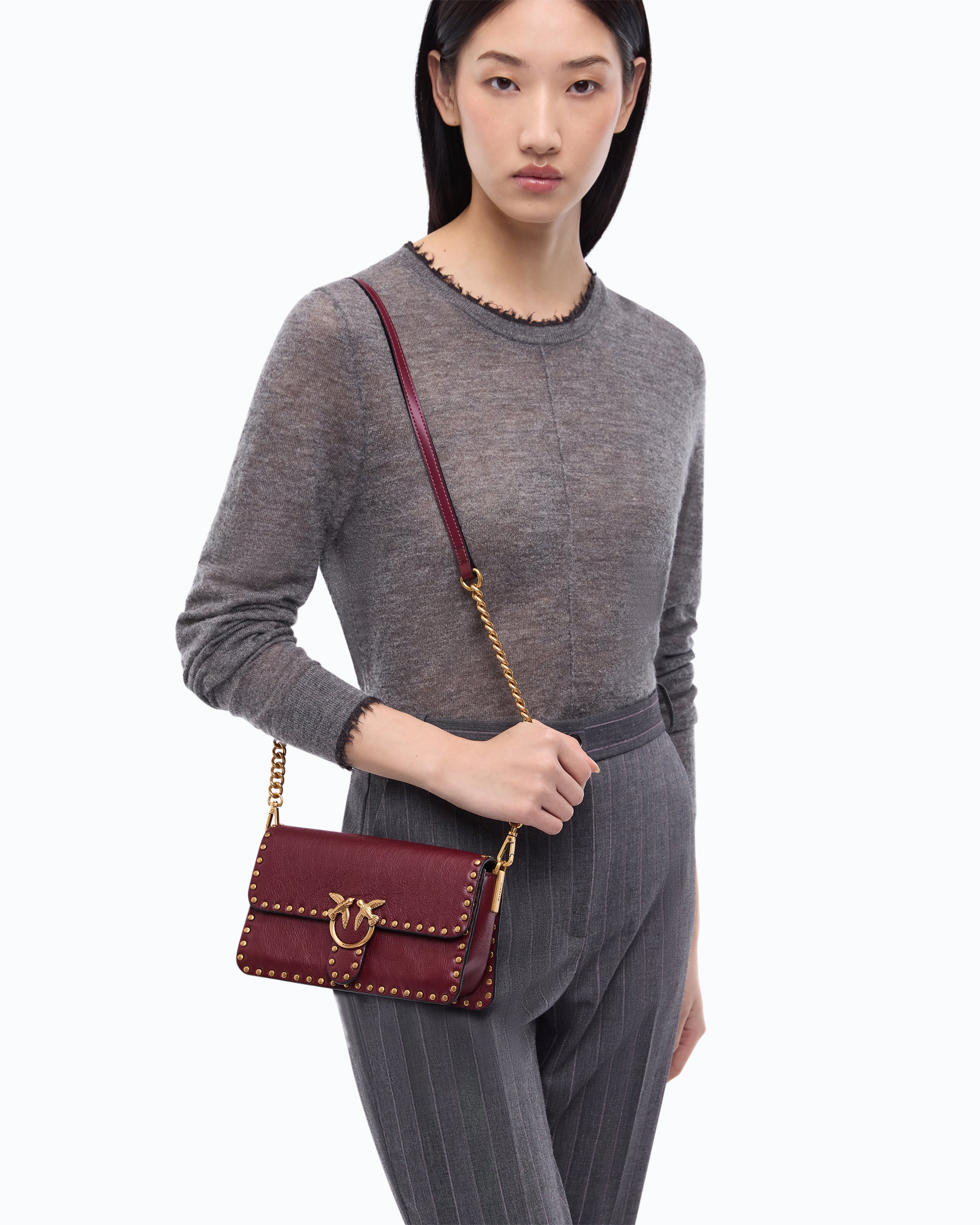 Pinko Love One Slouchy torebka ćwieki brązowa