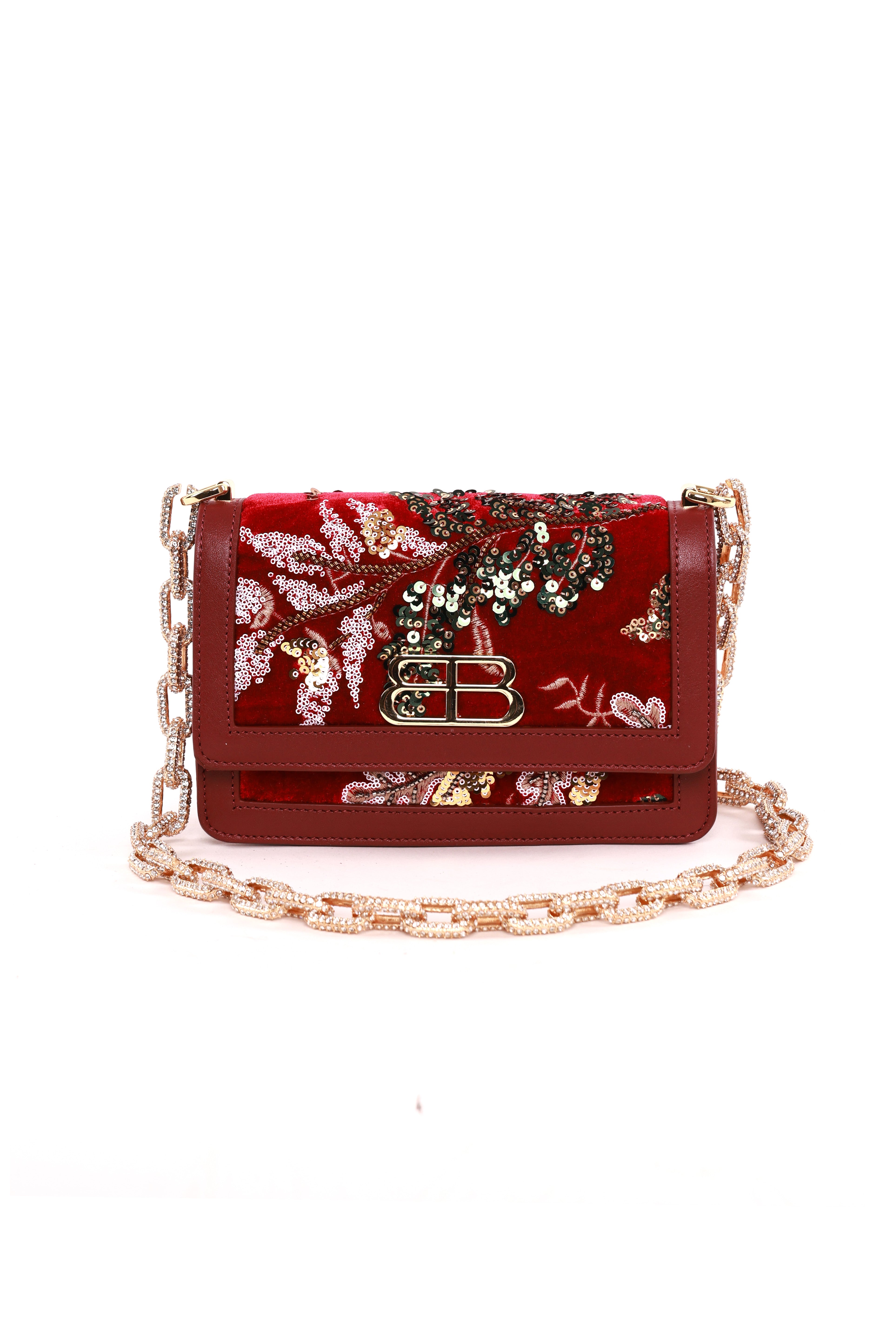 Bronx and Banco Velvet torebka crossbody czerwona haftowana