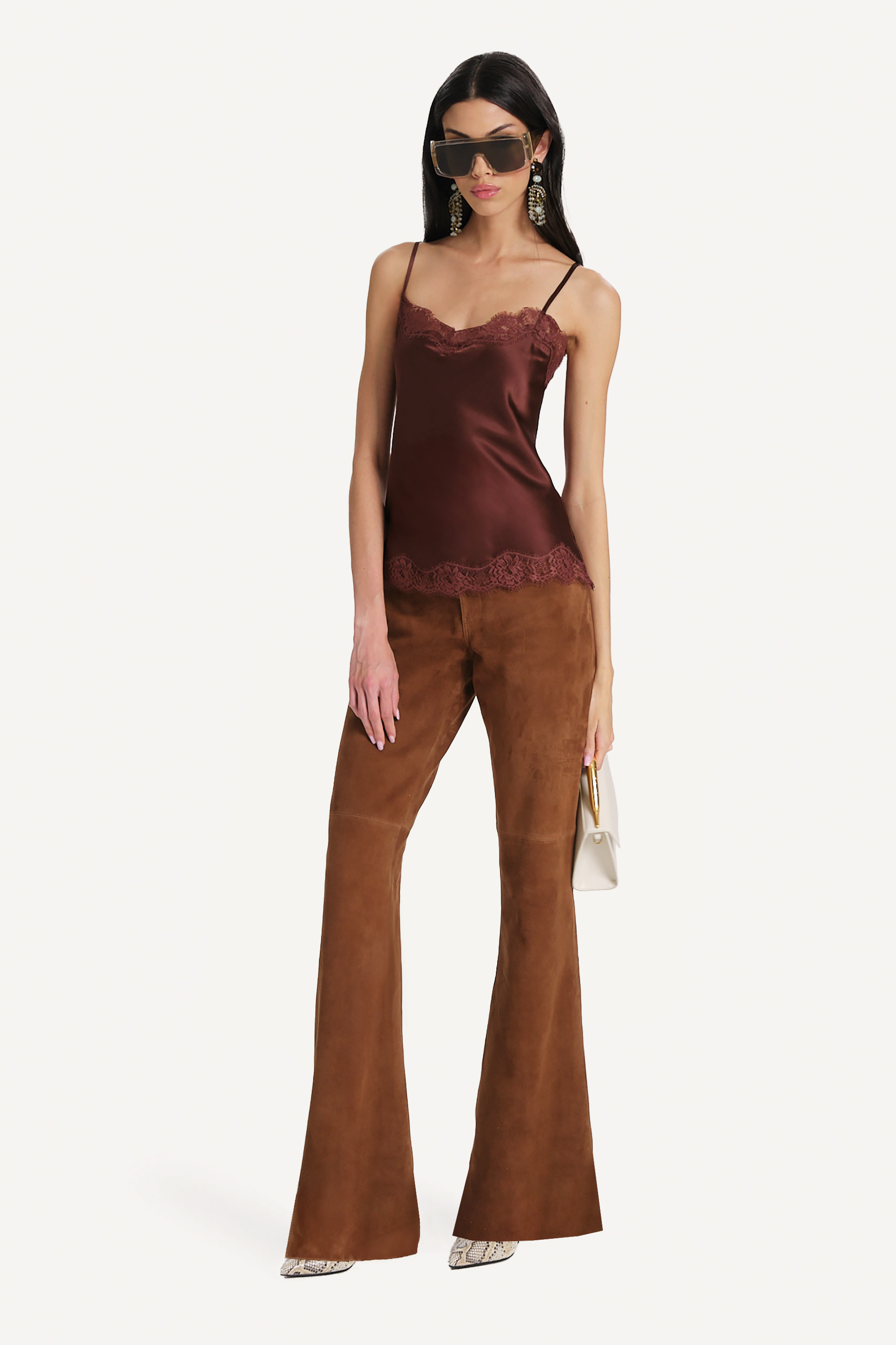 Elie Tahari Anouk spodnie zamszowe flared Chestnut