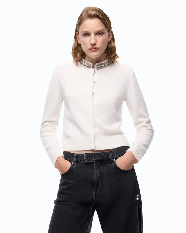 Pinko Colonia kardigan biały z kołnierzykiem
