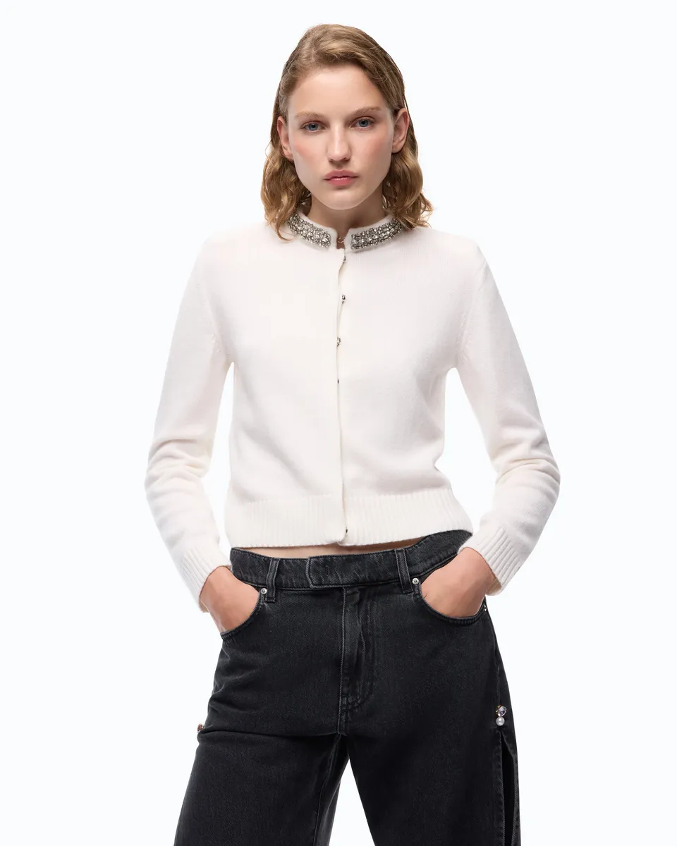 Pinko Colonia kardigan biały z kołnierzykiem