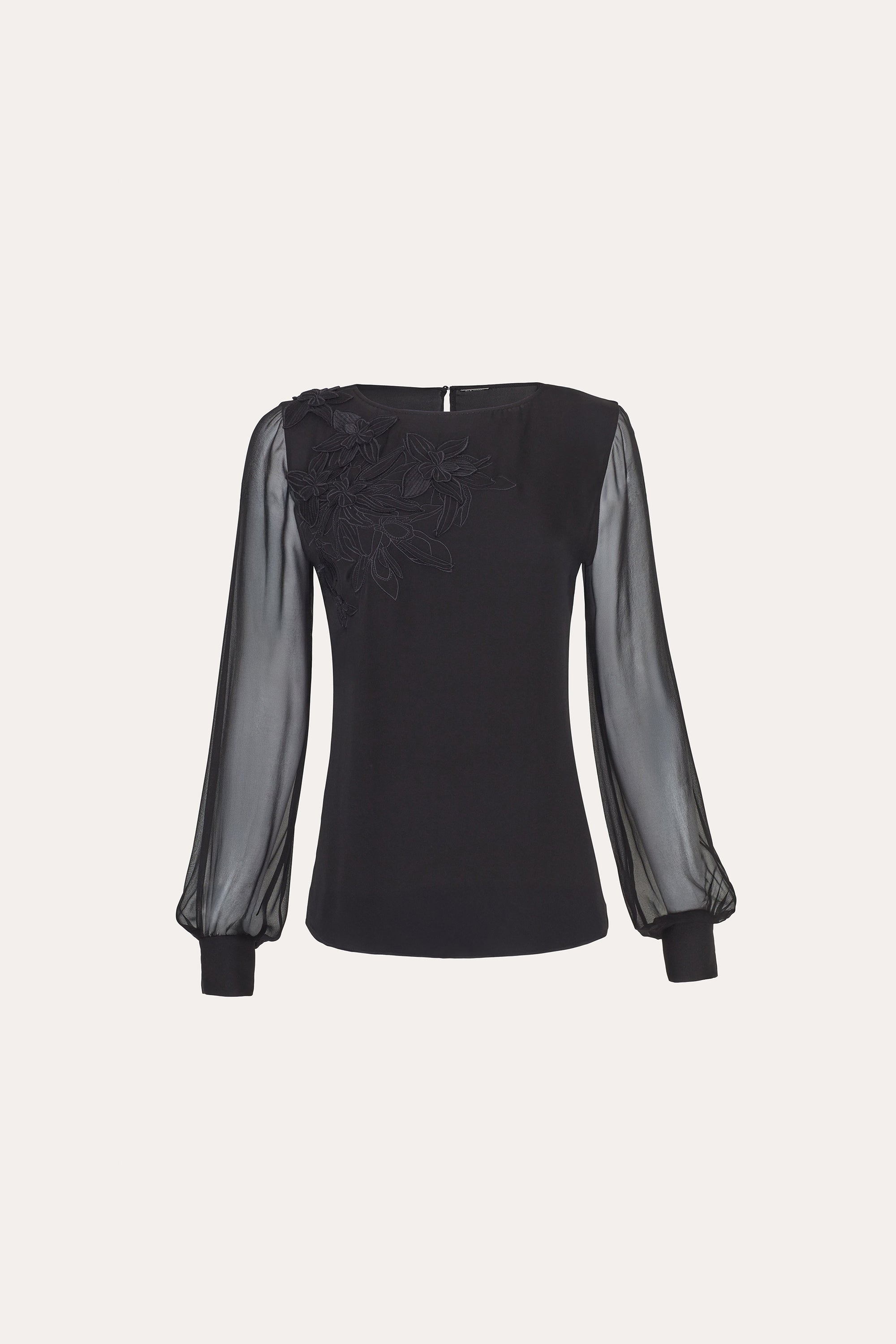 Elie Tahari Applique bluzka Black jedwabna