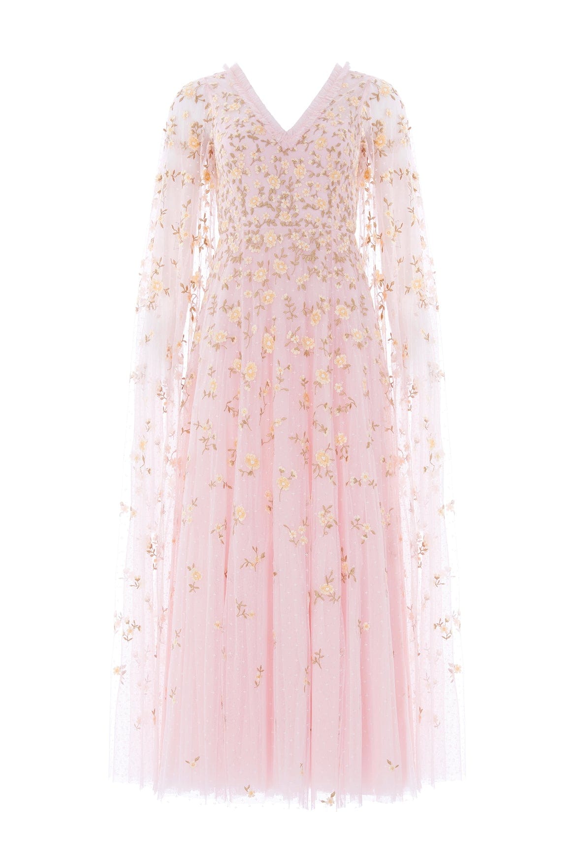 Needle & Thread Lea Ditsy Cape Sleeve Ankle Gown sukienka Pink