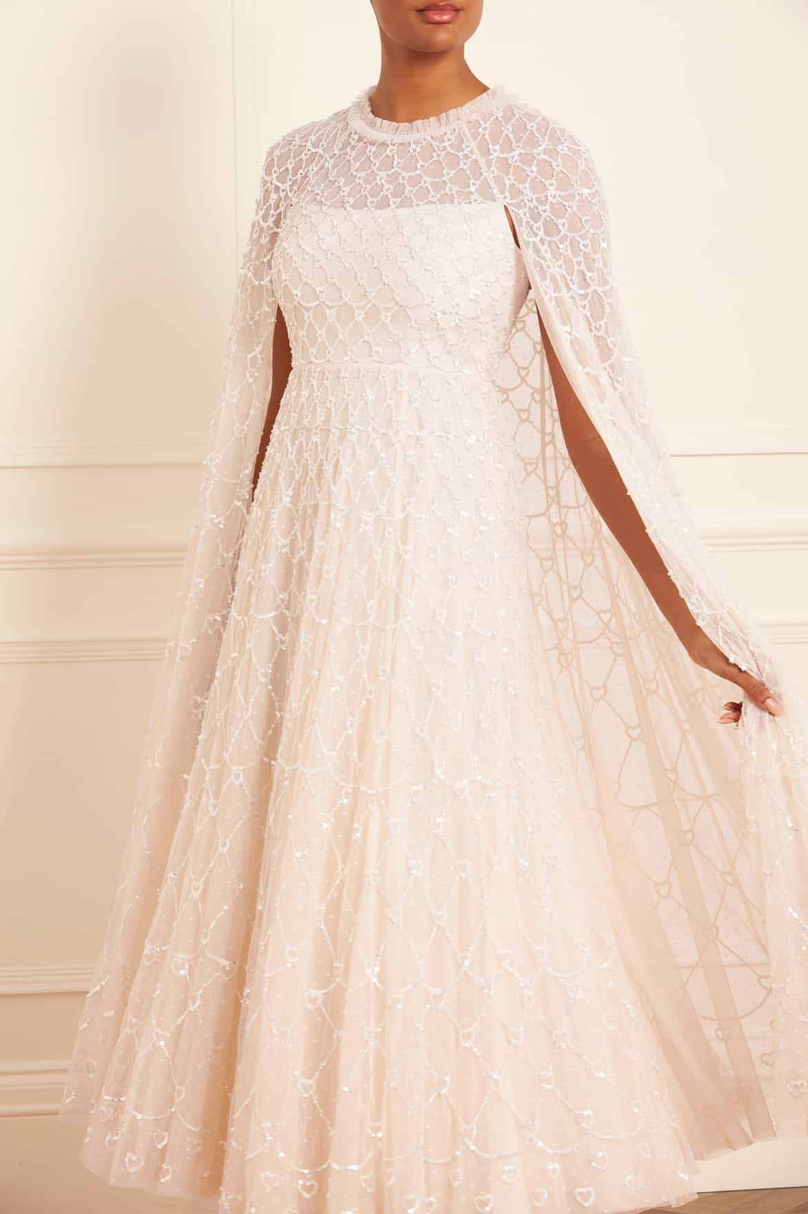 Needle & Thread Heart Lattice Ankle Gown sukienka wieczorowa kremowa cekinowa