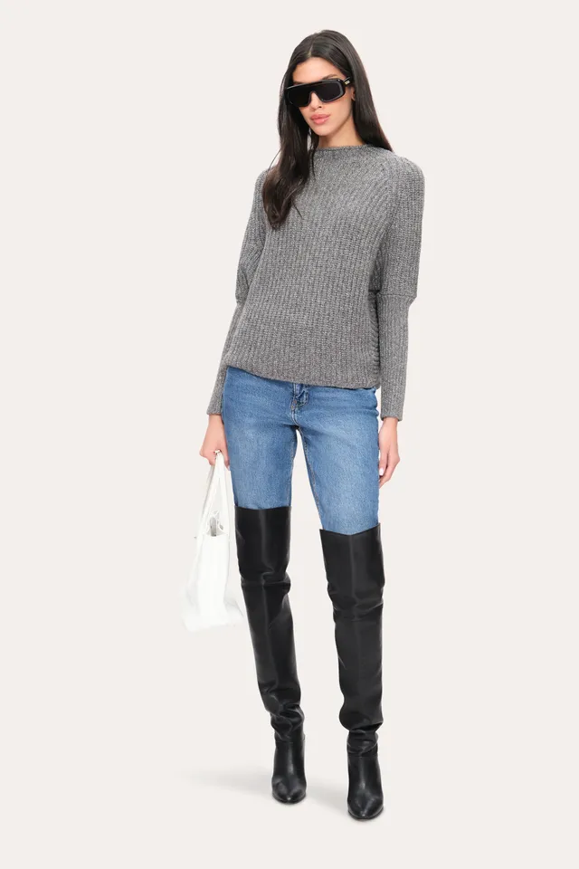 Elie Tahari E95XJ504 sweter wełniany szary metaliczny