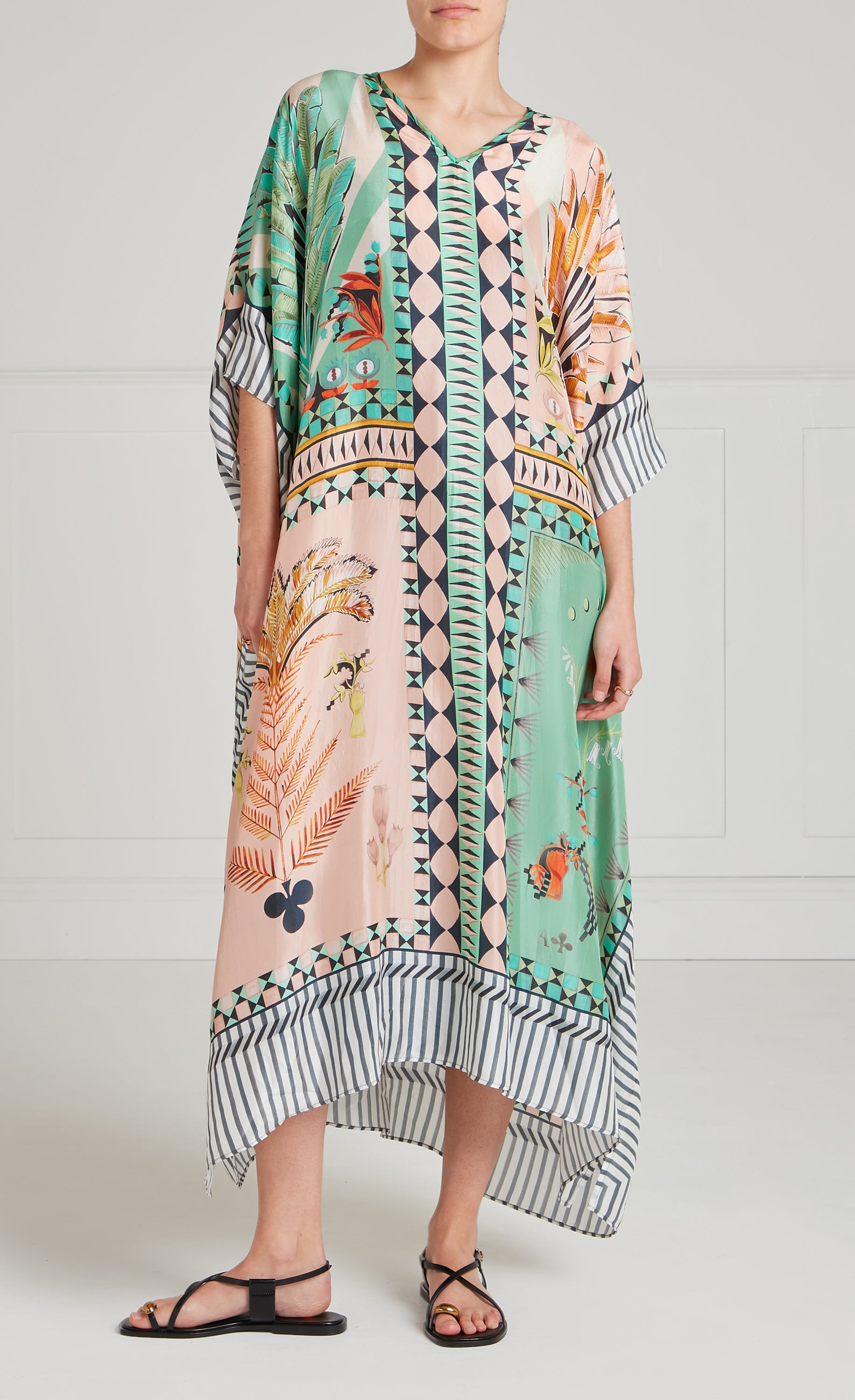 Temperley London Amber kaftan jedwabny Bellini Mix
