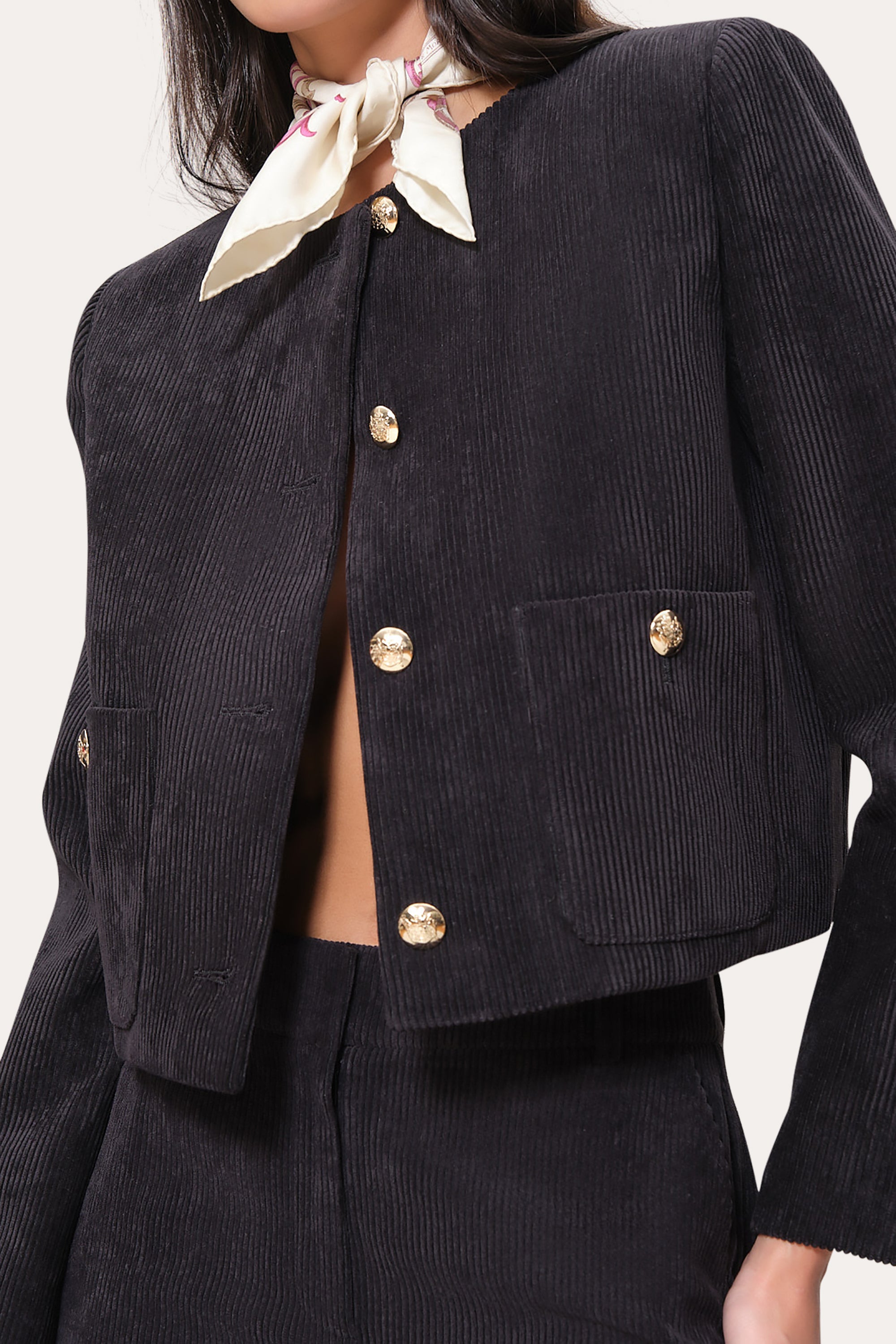 Elie Tahari E904M105 żakiet sztruks czarny cropped