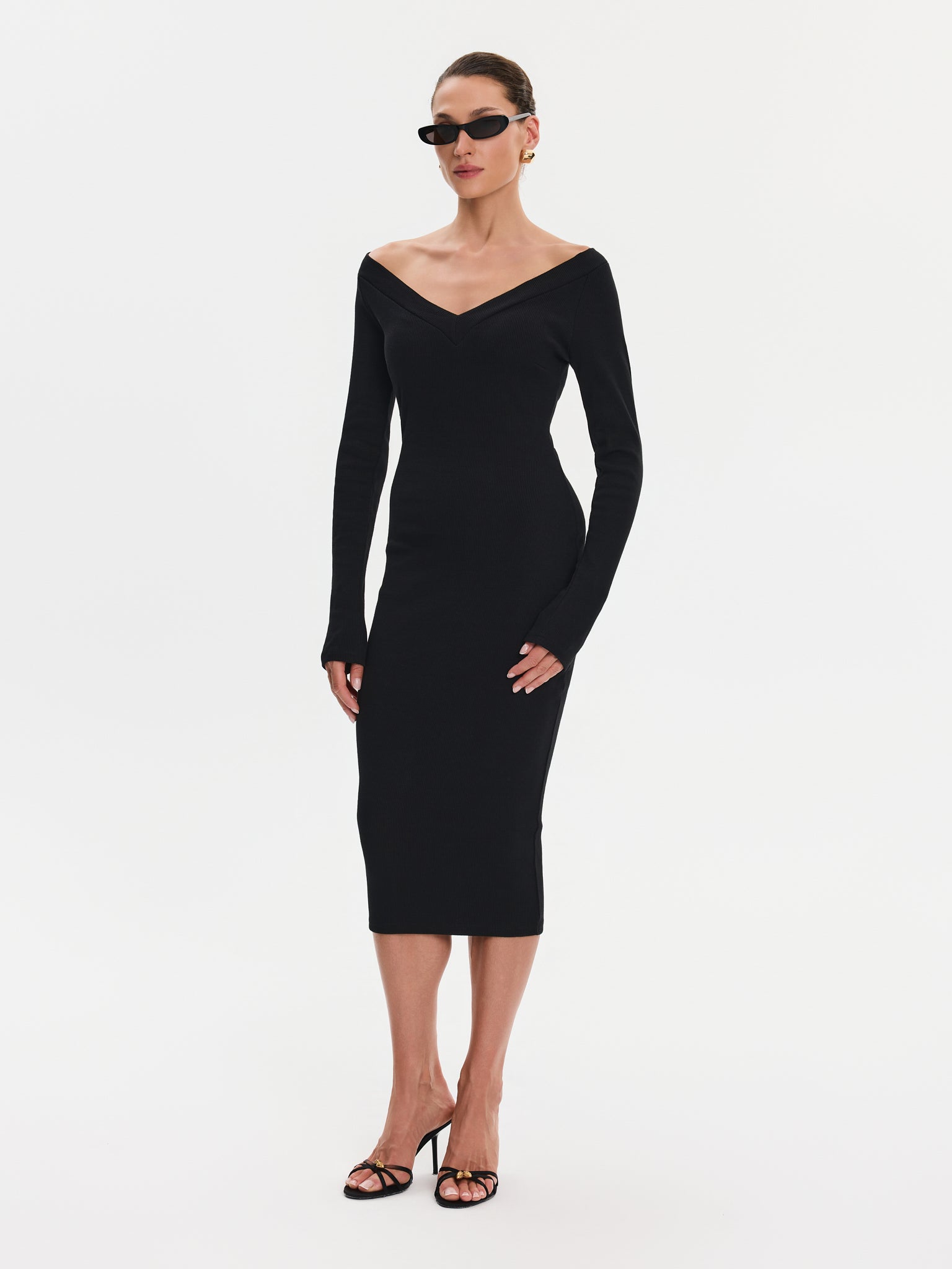 Nudyess Tiffany sukienka midi V Black prążkowana