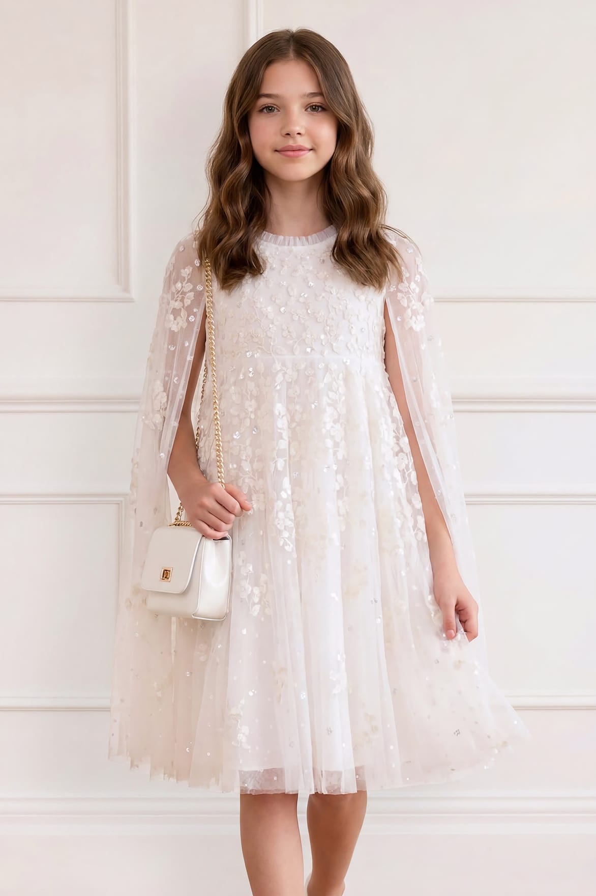Needle & Thread Versailles Ditsy Kids Dress sukienka biała z peleryną