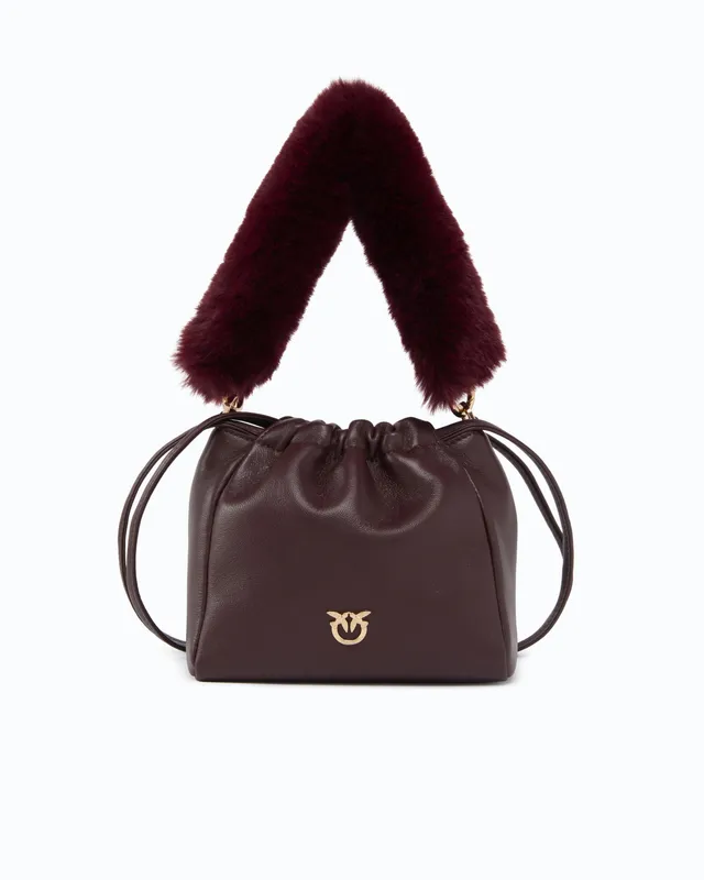 Pinko Pouch torebka worek nappa łańcuszek futerko