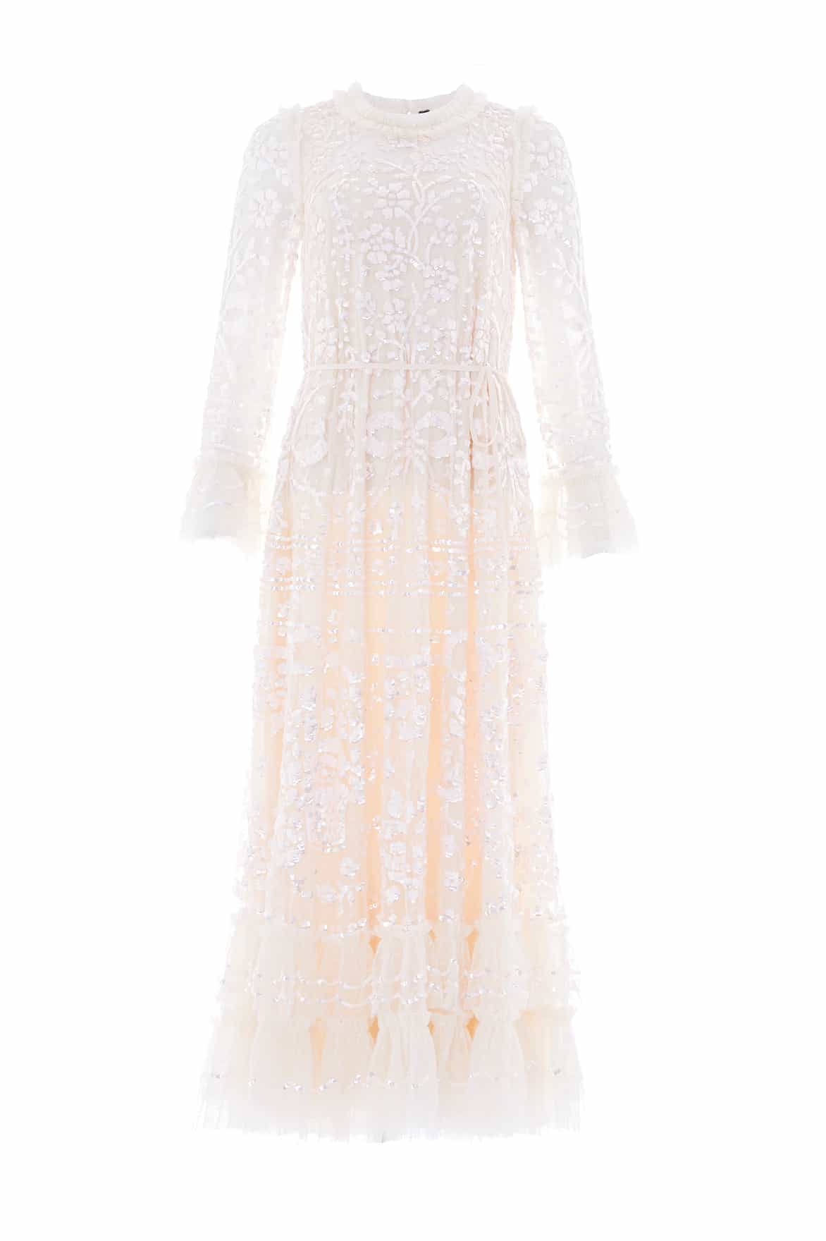 Needle & Thread Celia Ankle Gown suknia kremowa cekiny
