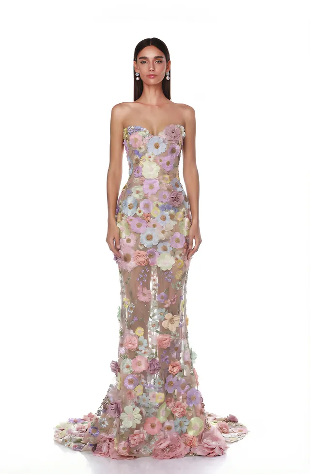 Bronx and Banco Jasmine Floral Strapless Pastel suknia z kwiatami