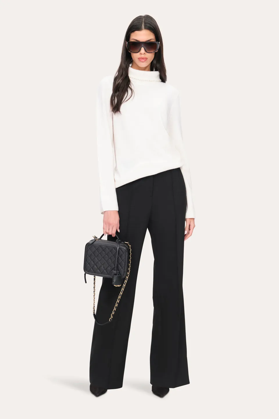 Elie Tahari Pearl sweter kaszmirowy Snow golf perłowy