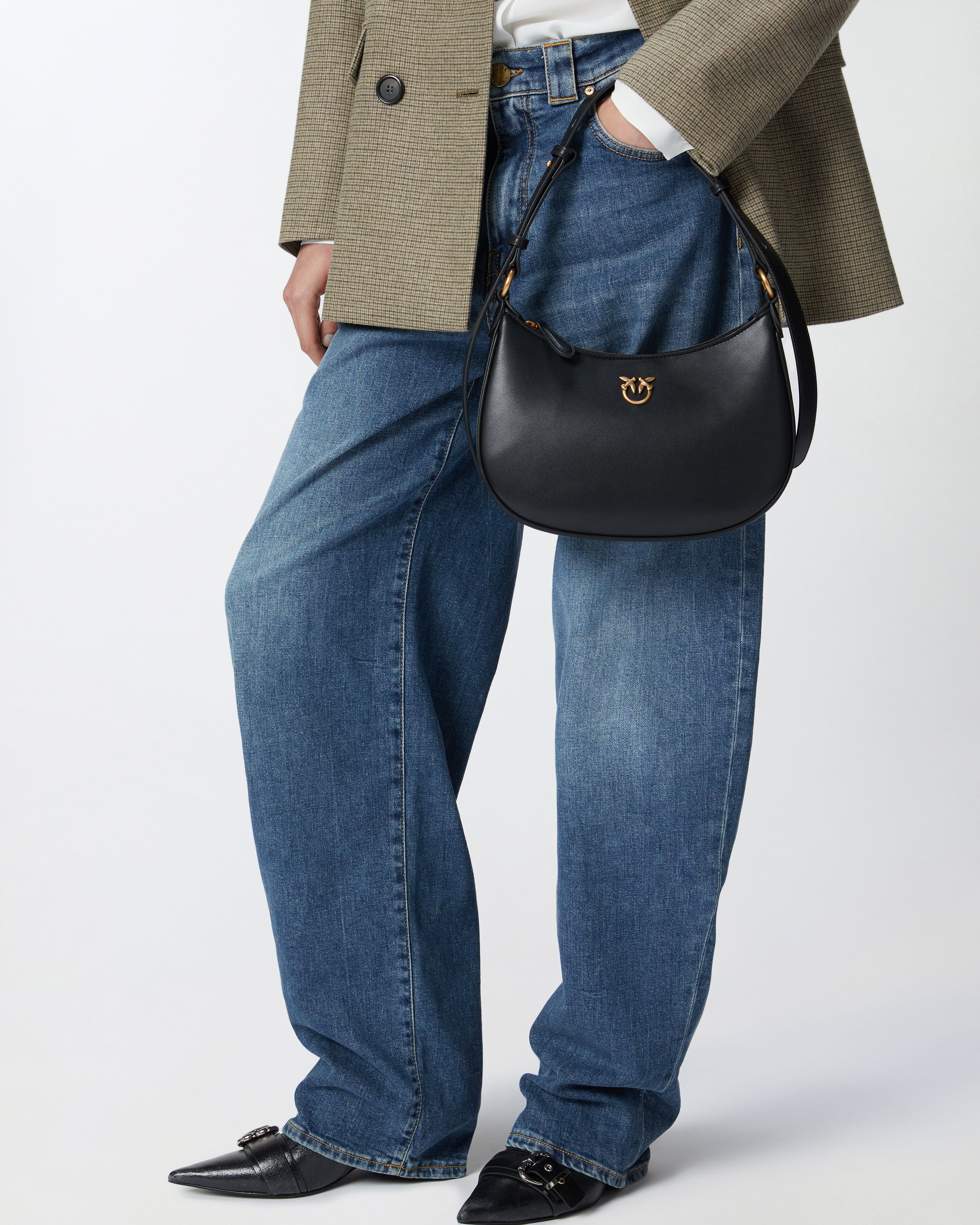 Pinko Mini Love Bag Half Moon torebka skórzana czarna