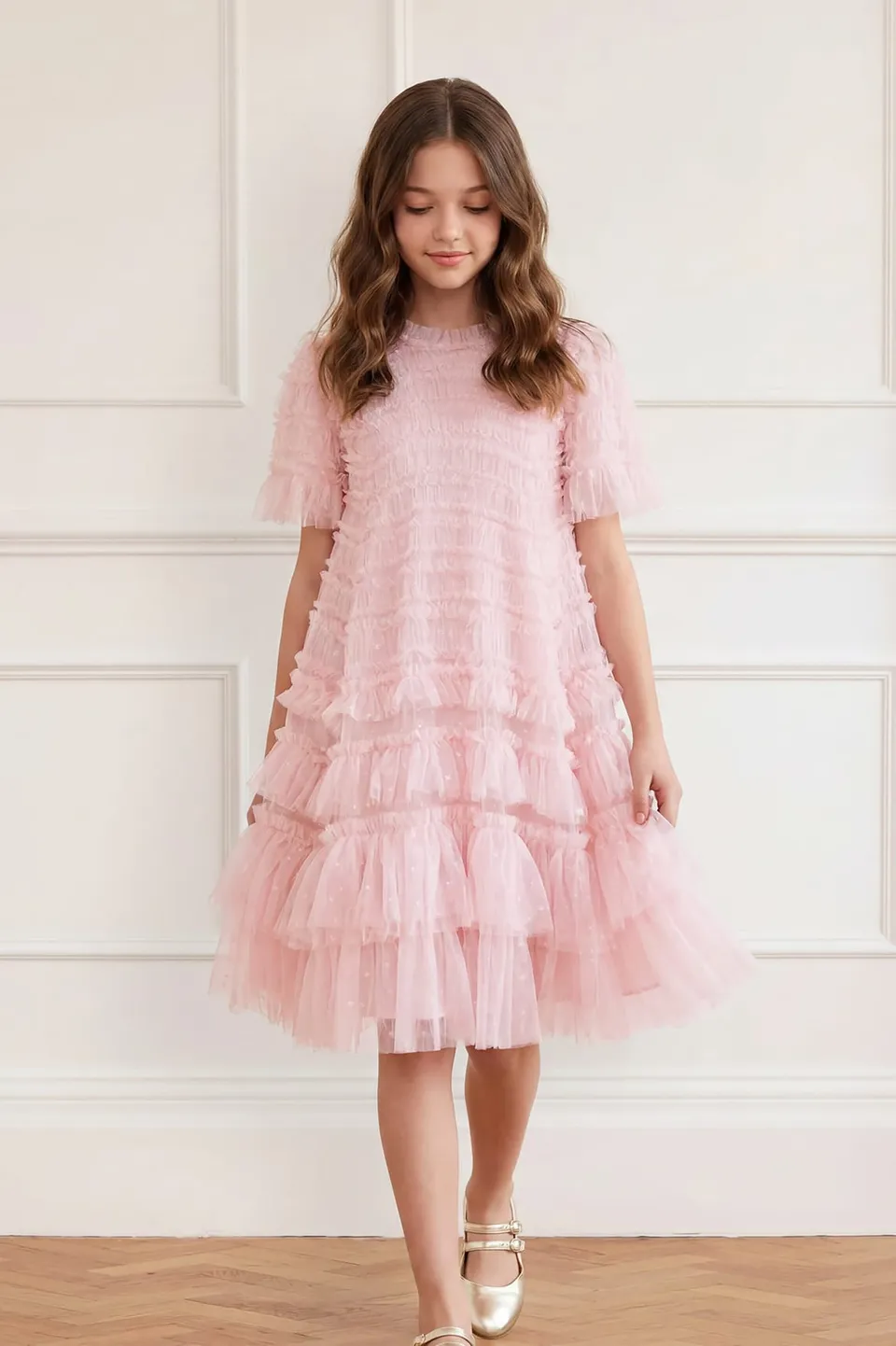 Needle & Thread Valentine Ruffle Kids Dress sukienka różowa