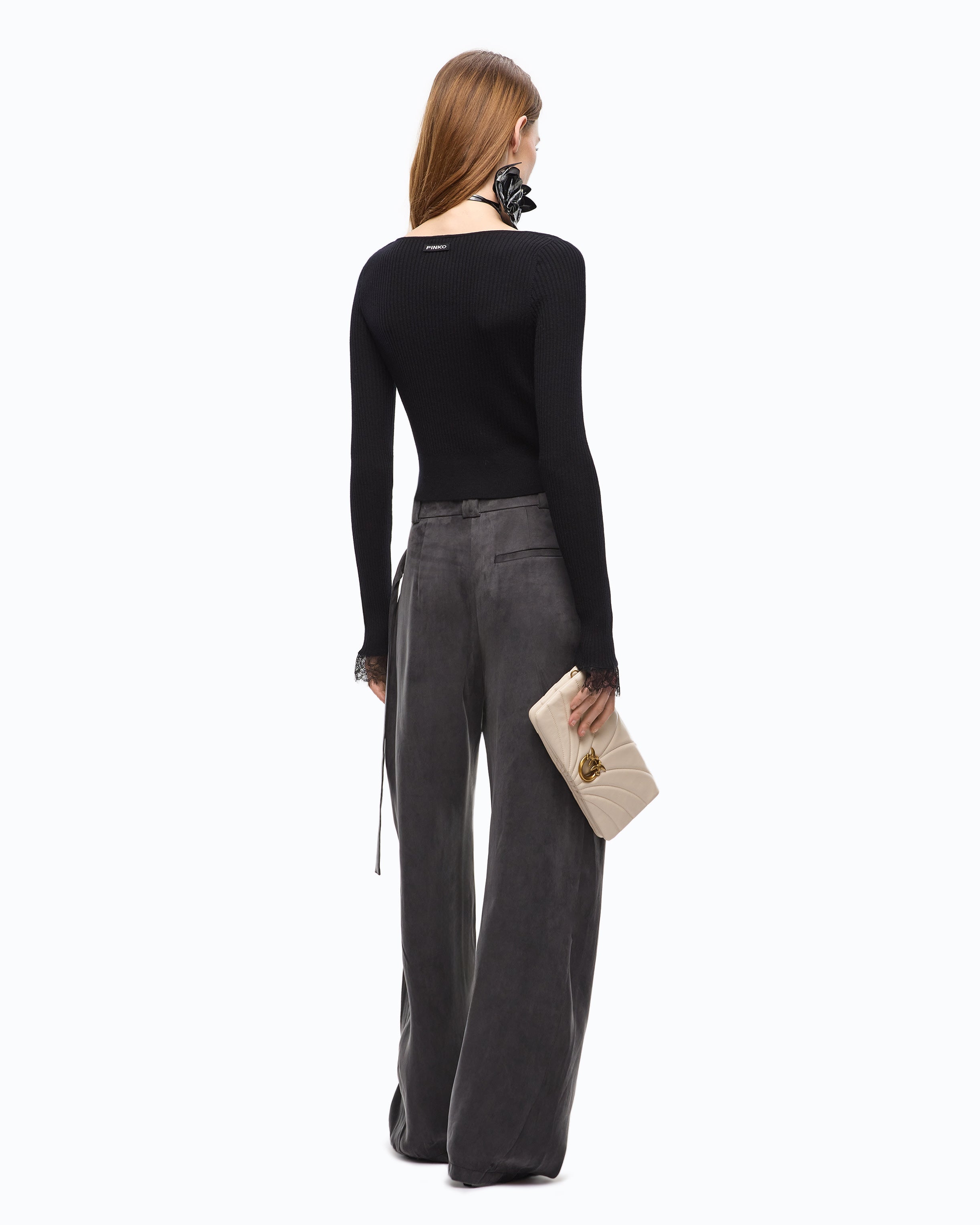 Pinko Praga kardigan cropped czarny kaszmir jedwab