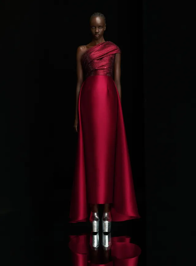 Solace London Alba sukienka wieczorowa rubin cekiny maxi