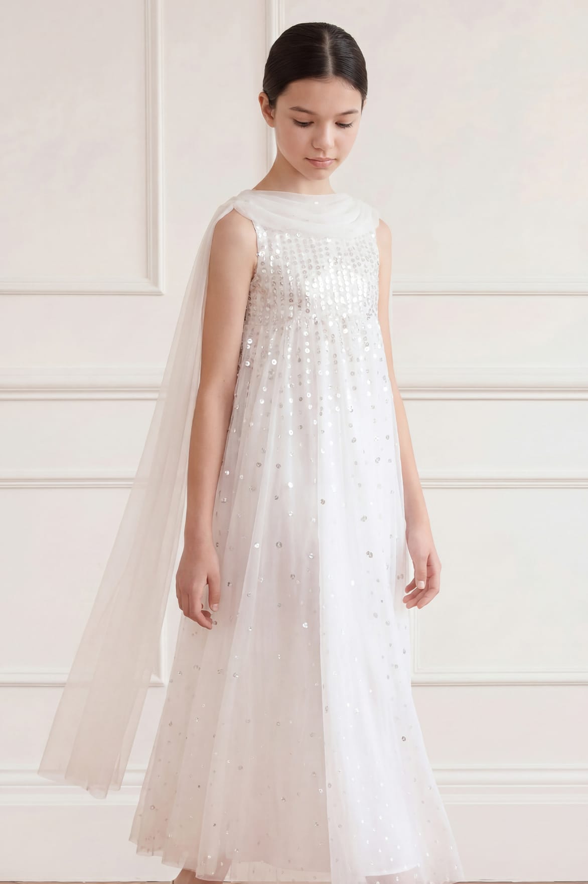 Needle & Thread Moonlight Sequin Gown sukienka biała