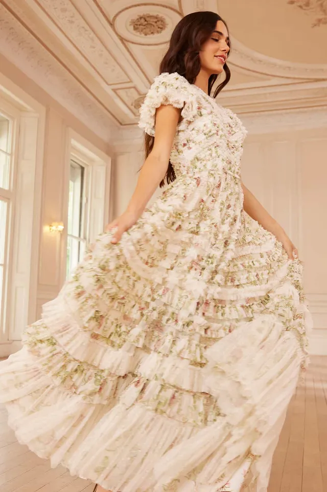 Needle & Thread Colette's La Vie En Rose Round Neck Short Sleeve Gown suknia Multi