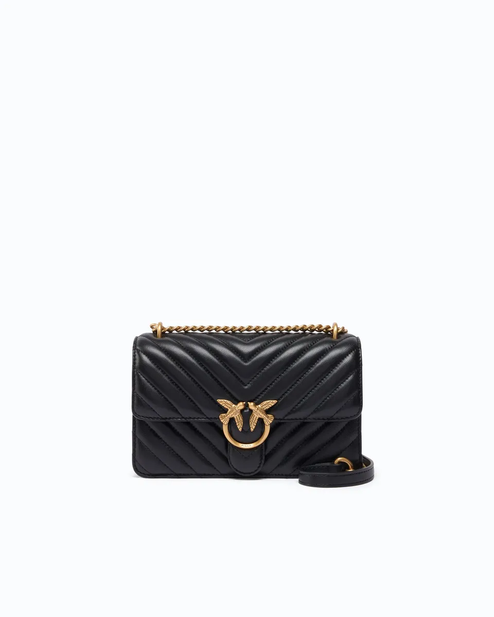 Pinko Love Bag One Chevron torebka skórzana czarna mini