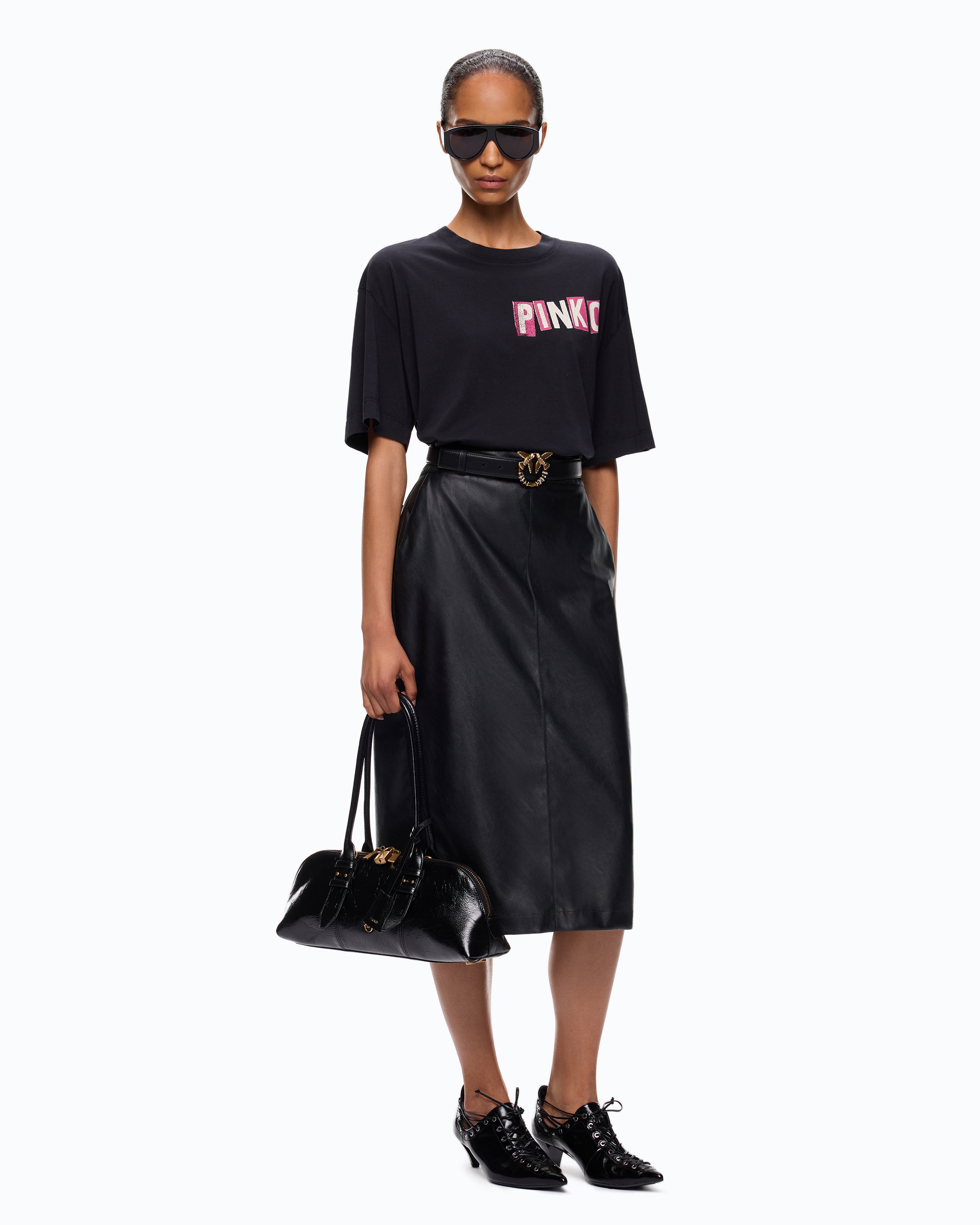 Pinko Ventina Quiet Is The New Punk t-shirt z łabędziami