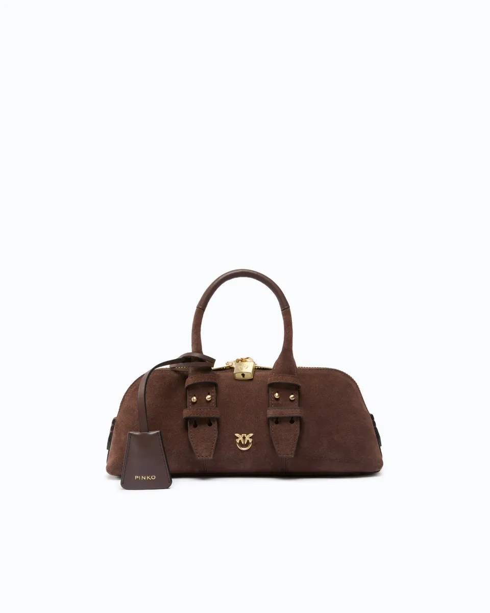 Pinko Escape Bag torebka bowling brązowa zamsz