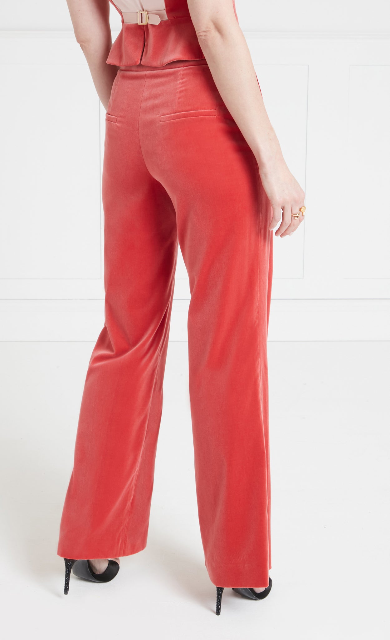 Temperley London Clove Velvet Waisted Trousers spodnie Coral welur