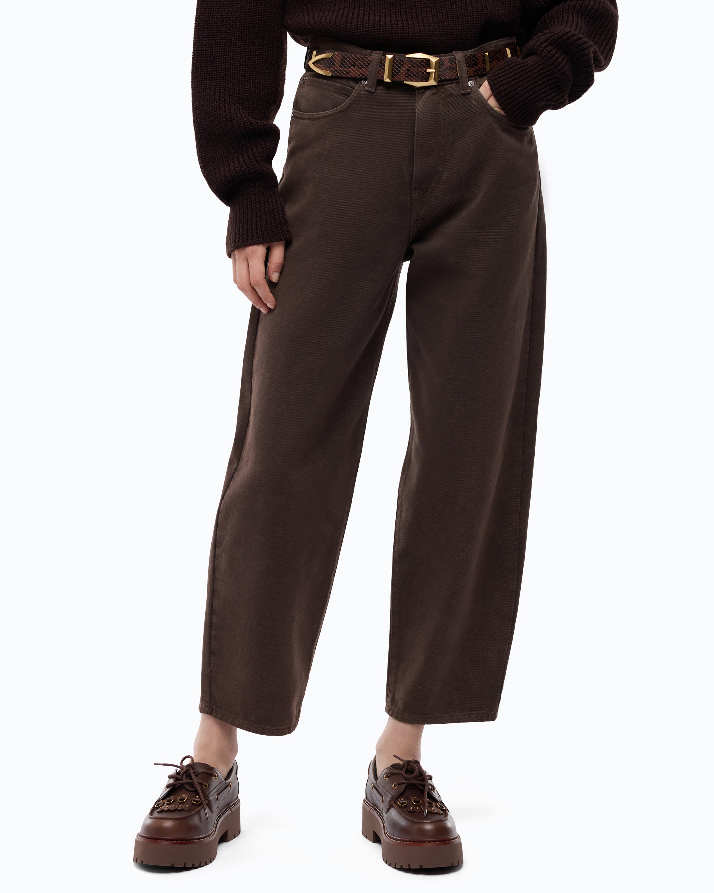 Pinko Estelle Egg spodnie barrel fit brązowe bull