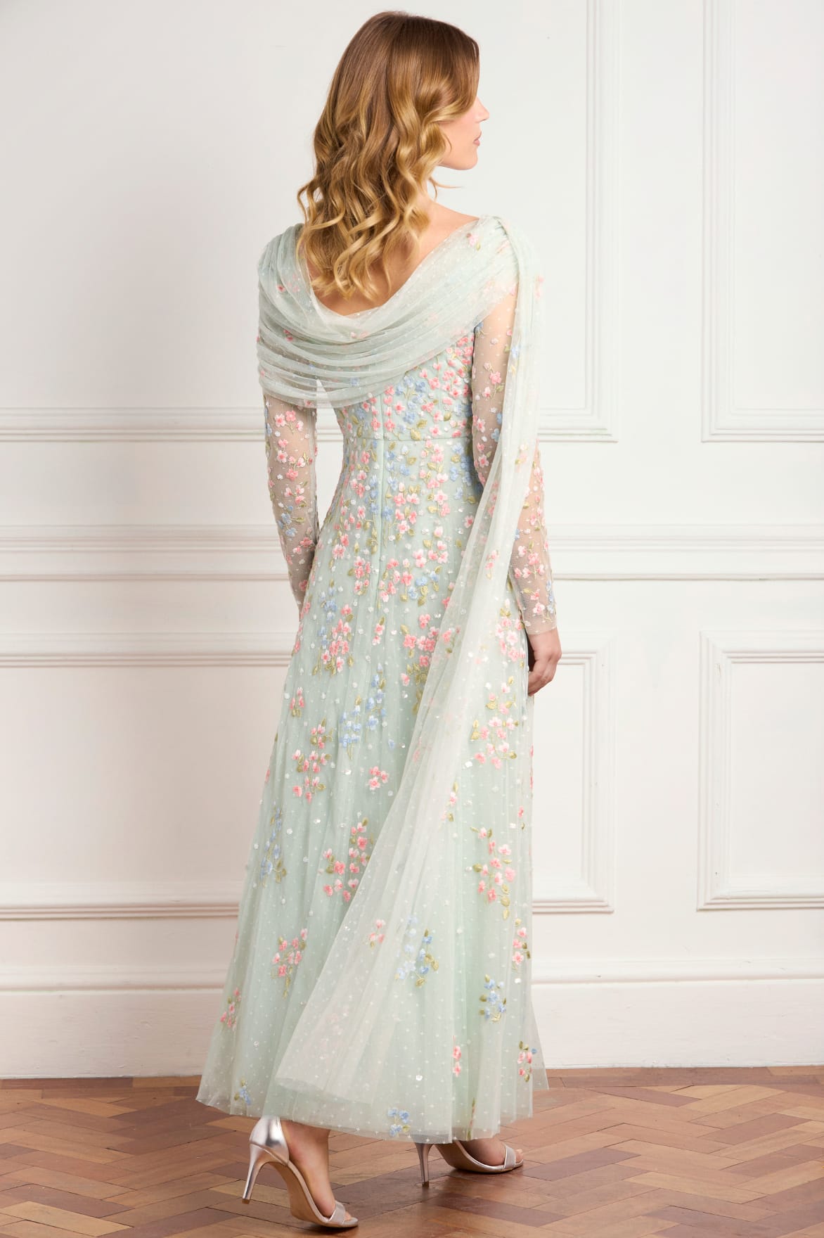 Needle & Thread Versailles Ditsy Ankle Gown sukienka zielona