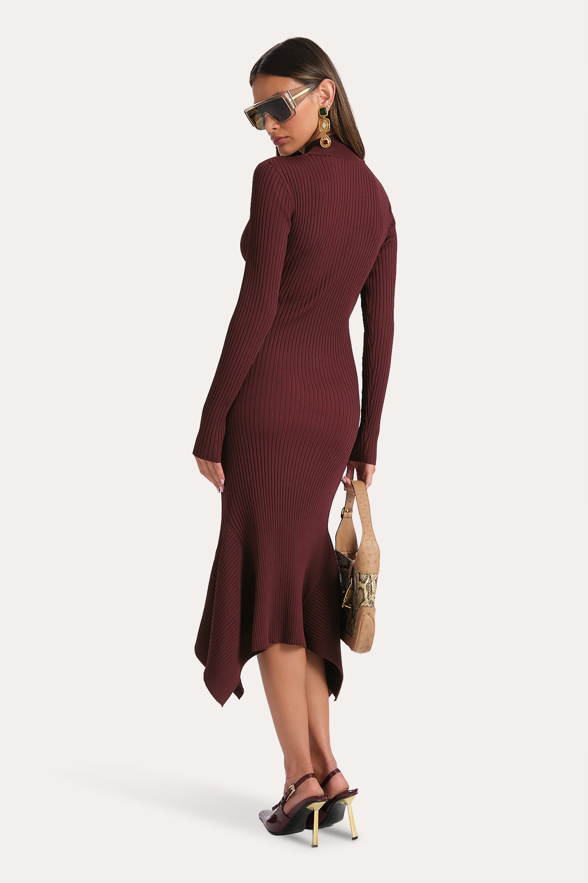 Elie Tahari Fiona Rib Sweater Dress sukienka Jester Red midi