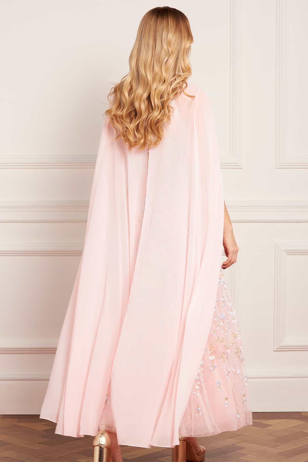 Needle & Thread Cressida Floral Cape sukienka midi pink haftowana