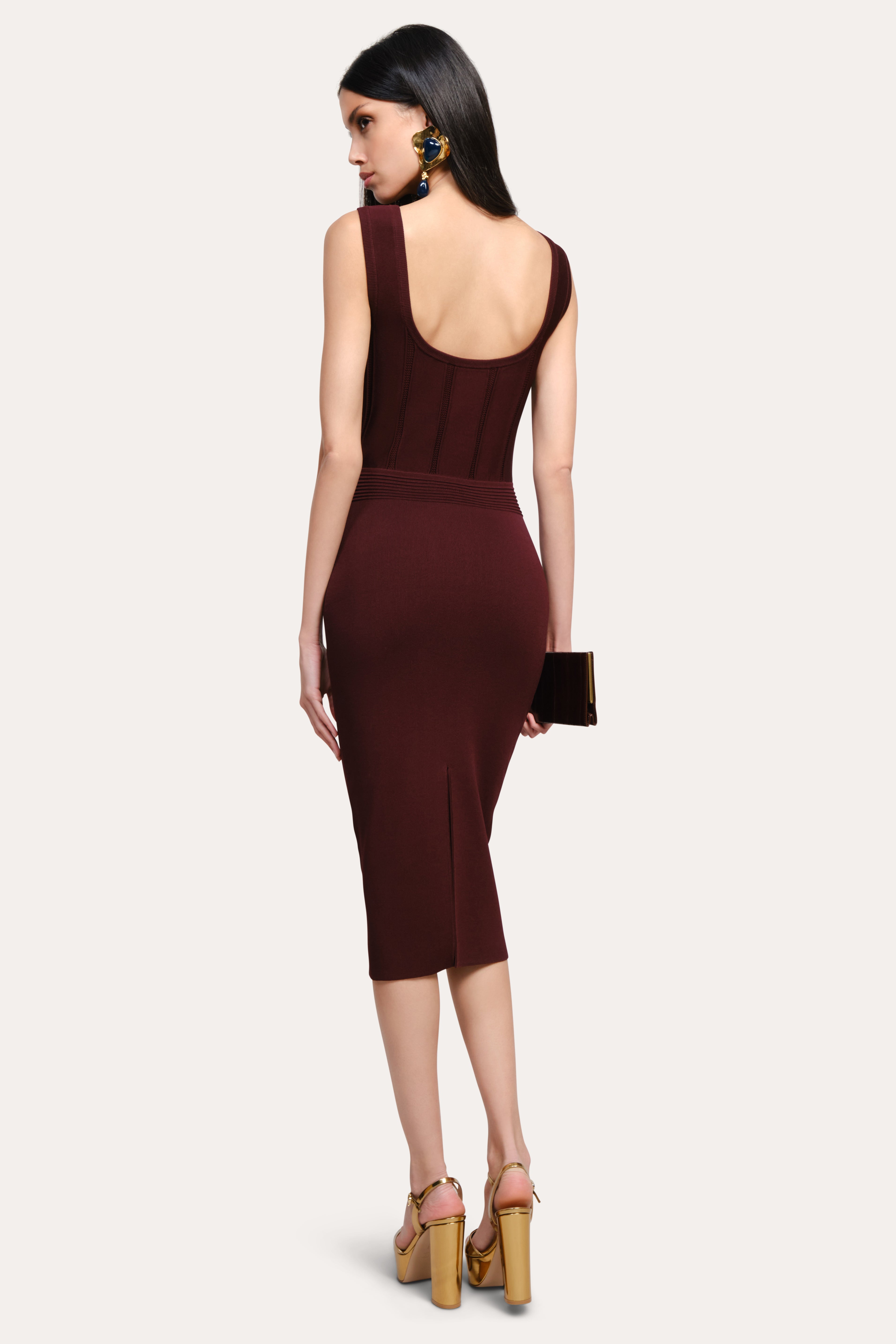 Elie Tahari Sylvie Milano sukienka midi sienna ażurowa