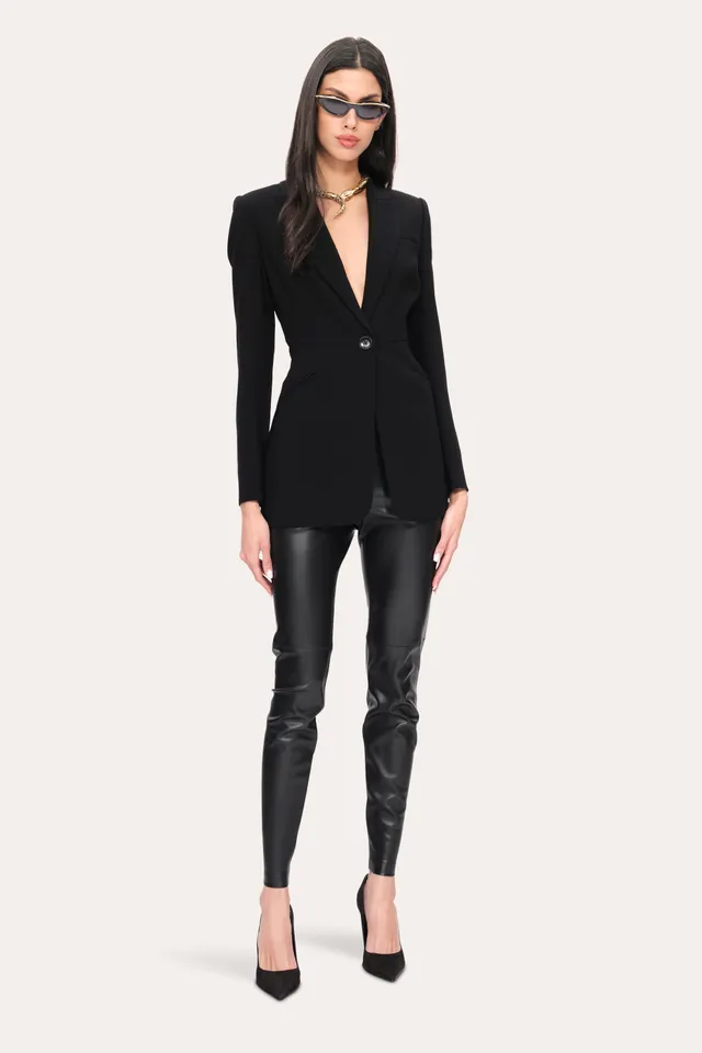 Elie Tahari Vegan Leather legginsy czarne ze szwami