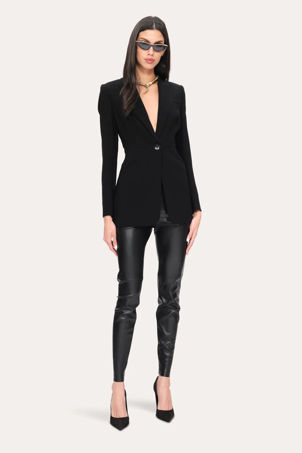 Elie Tahari Vegan Leather legginsy czarne ze szwami
