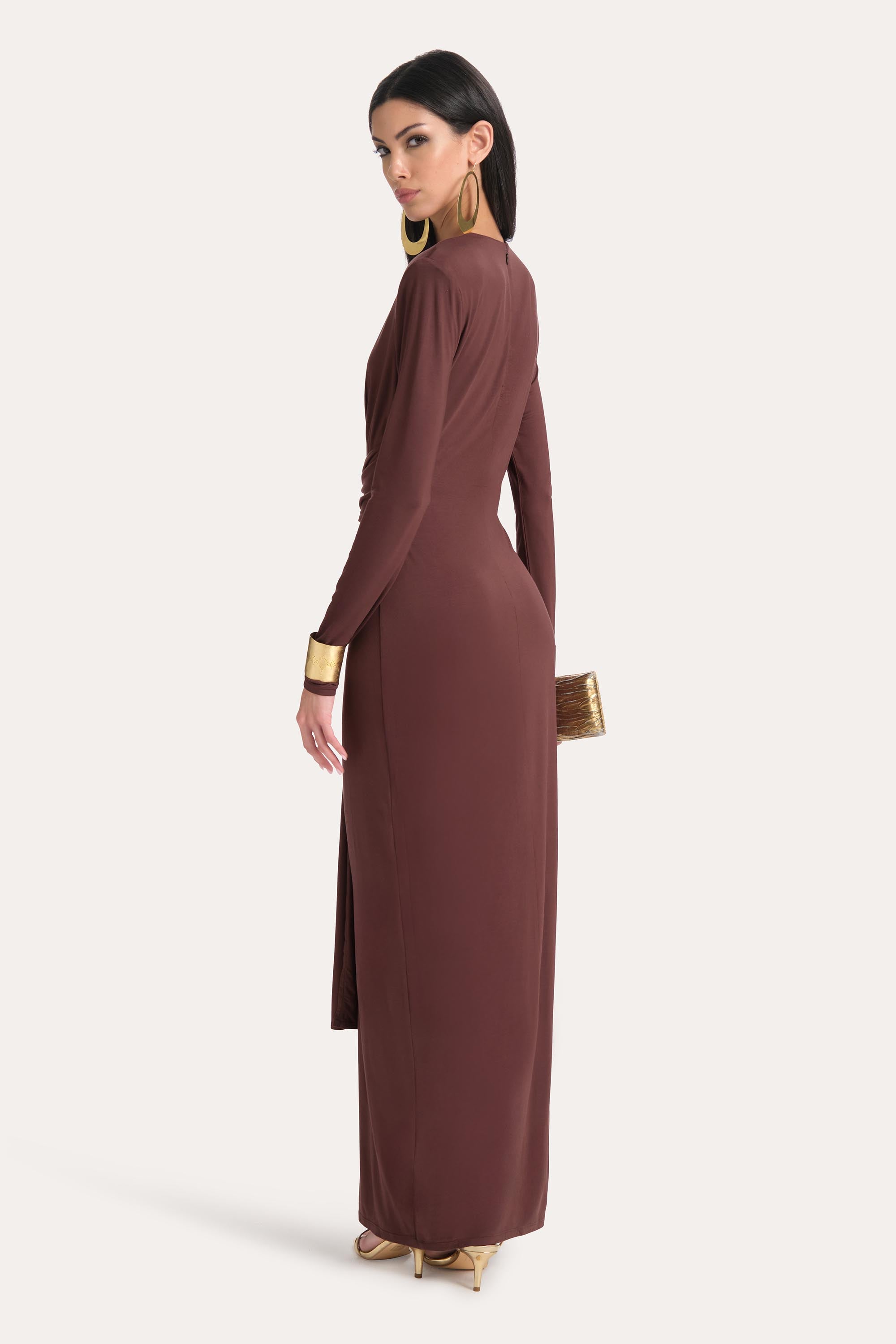 Elie Tahari Amber sukienka jersey maxi Bitter Chocolate