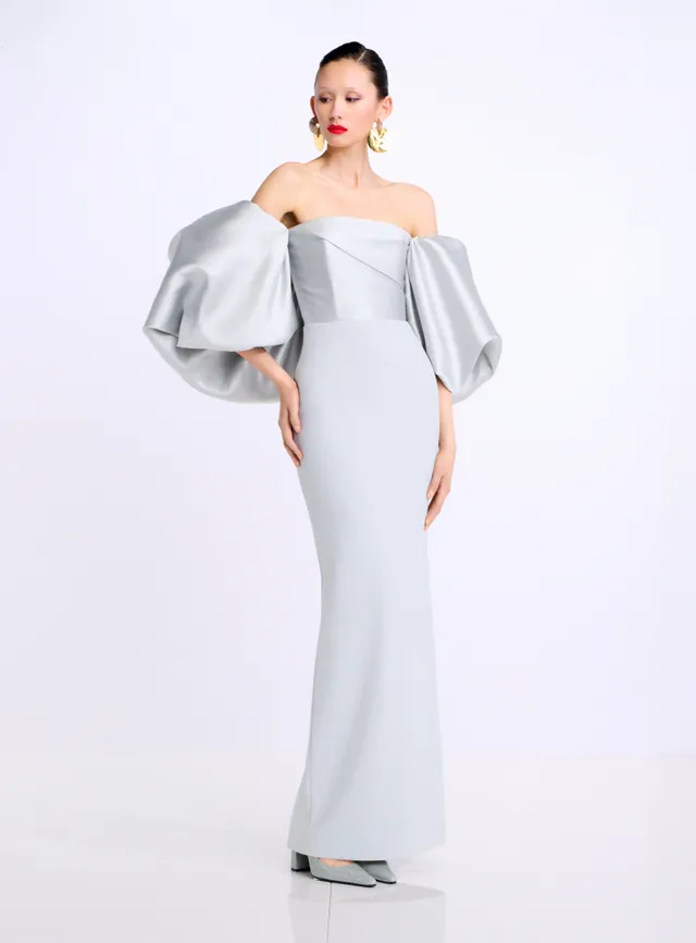 Solace London Floris sukienka wieczorowa srebrna maxi