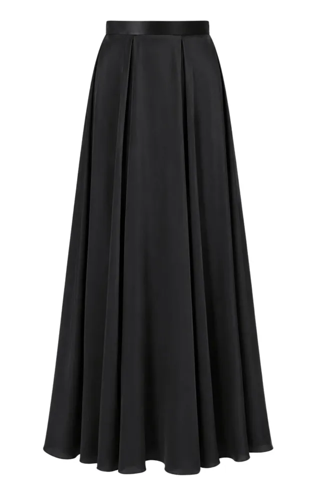 Temperley London Amerie Satin Skirt spódnica czarna maxi jedwab