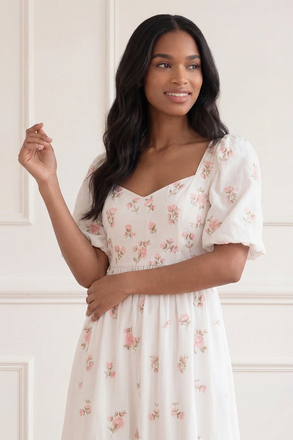 Needle & Thread Flora Ditsy Cotton Ankle Gown suknia biała bawełniana