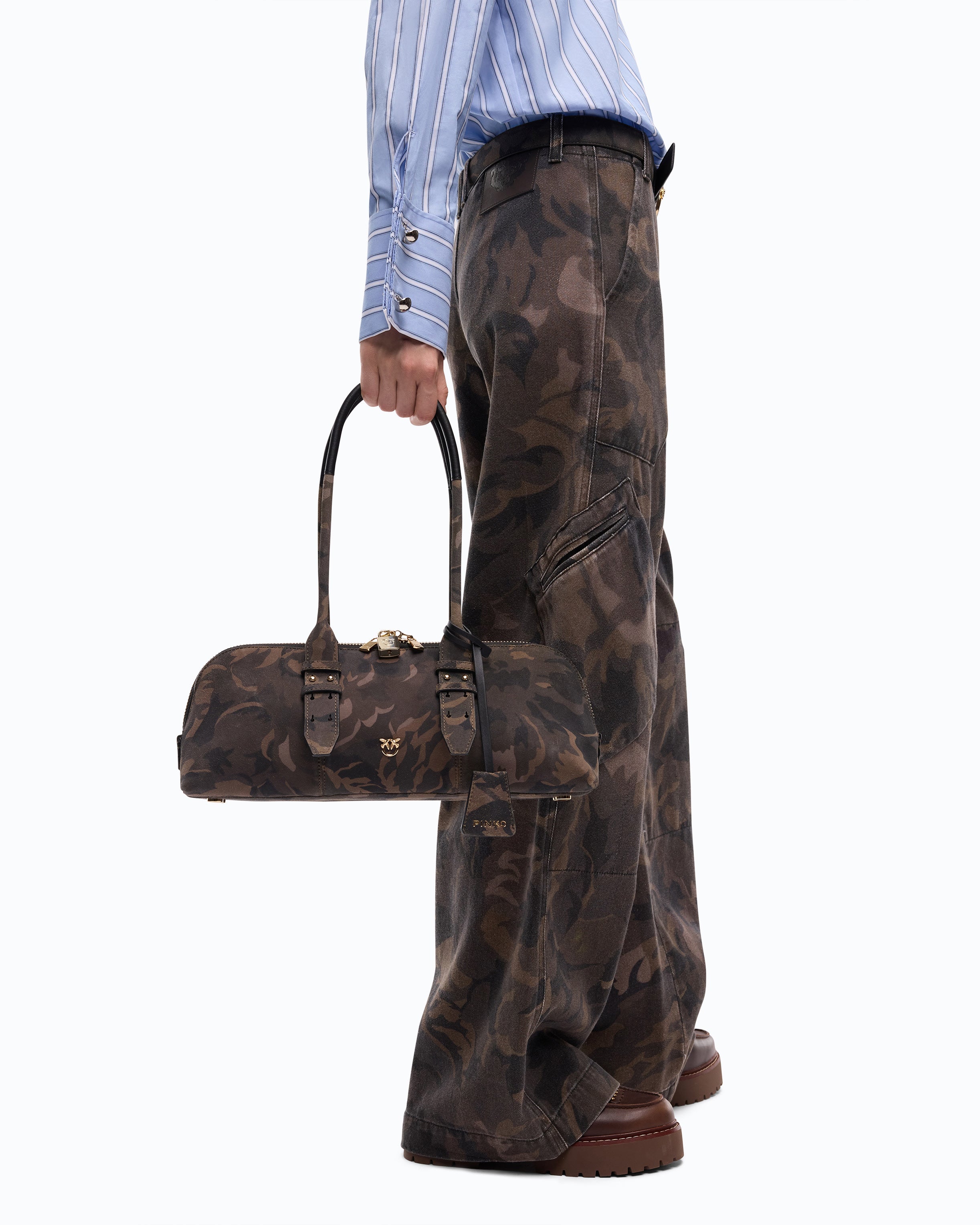 Pinko Escape Bag Horizontal torebka moro zamszowa
