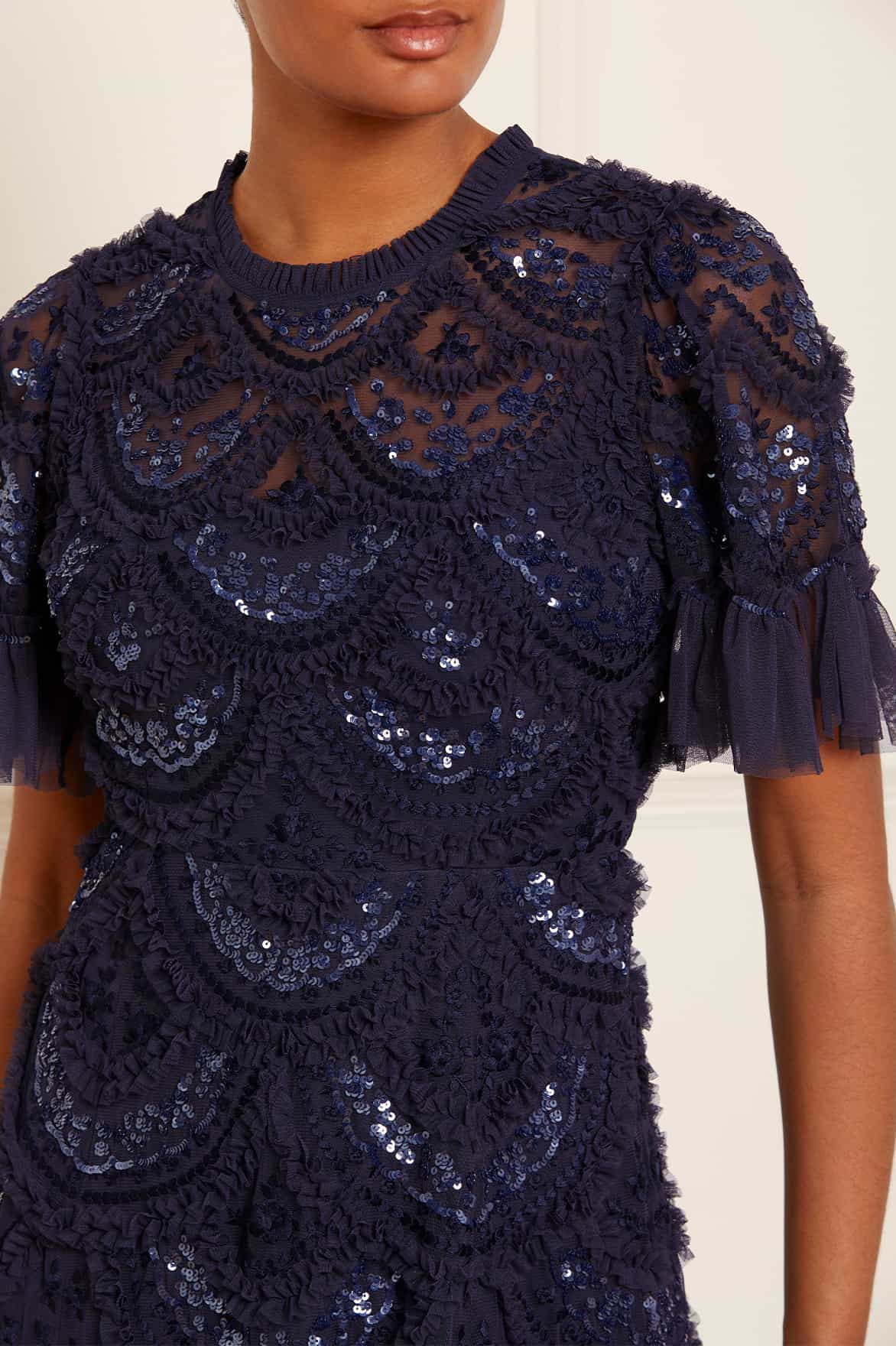 Needle & Thread Carmen Ruffle Ankle Gown suknia Blue