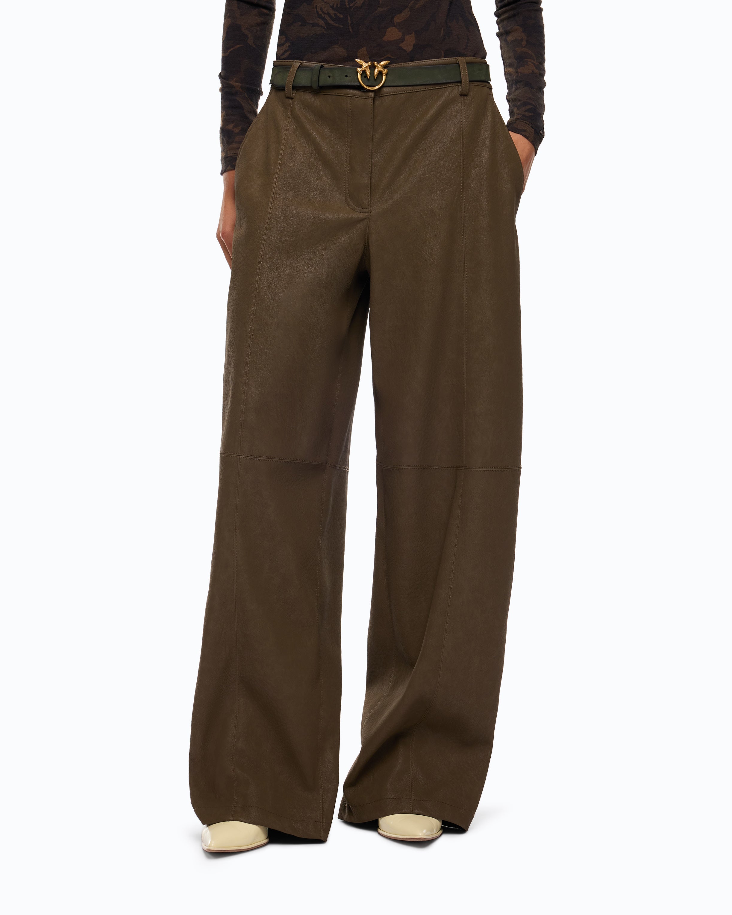 Pinko Barolo Pants spodnie zielone imitacja nubuku