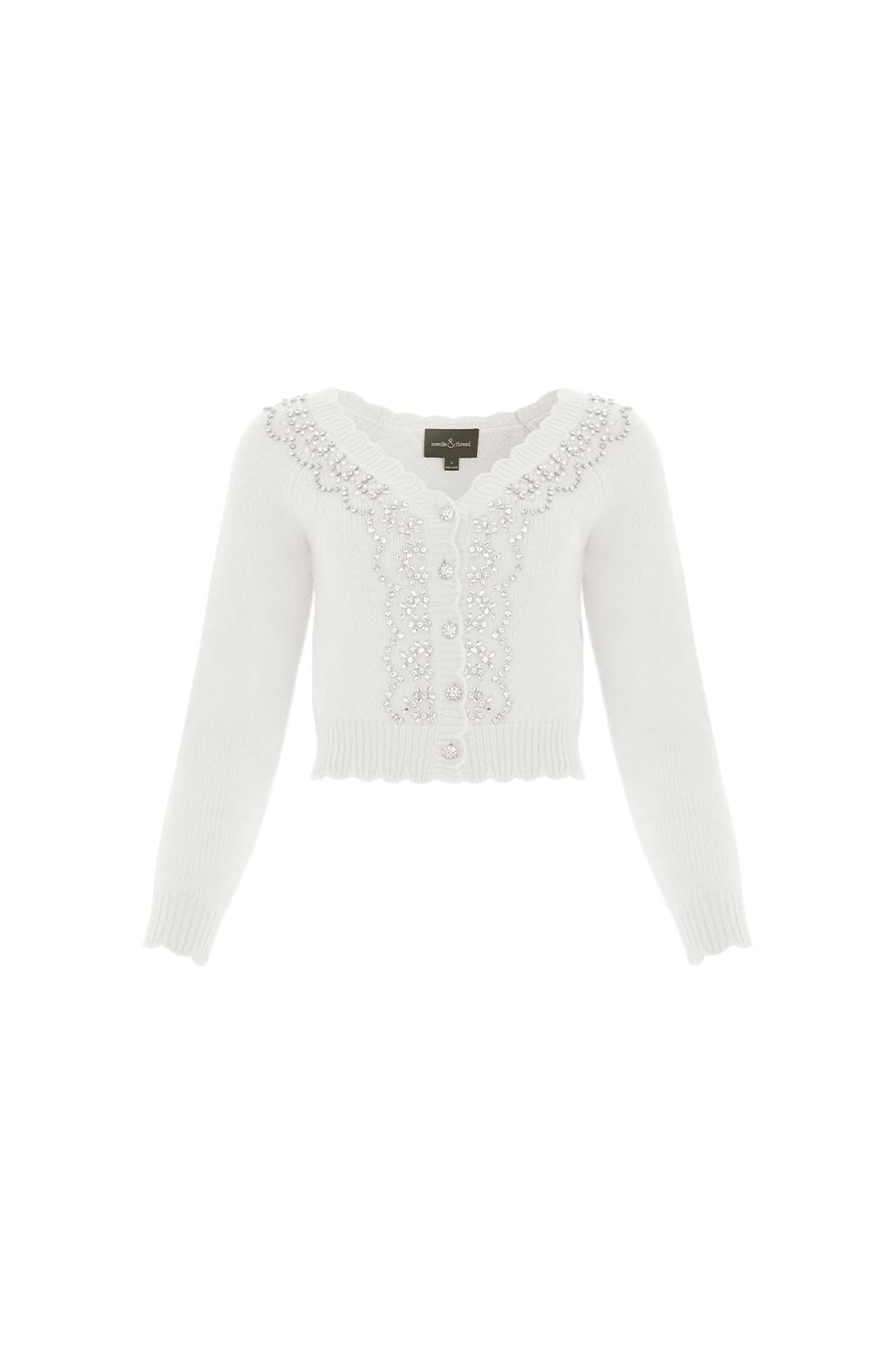 Needle & Thread Embellished V-Neck Short Cardigan kardigan kremowy