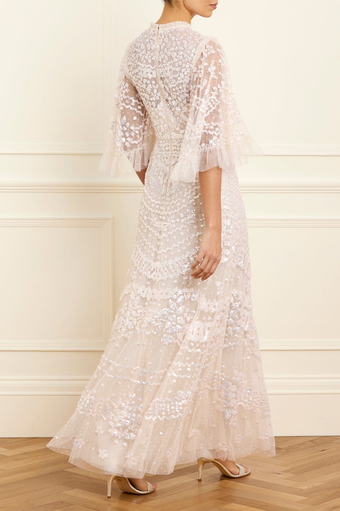 Needle & Thread Anais Sequin Gown sukienka kremowa cekinowa