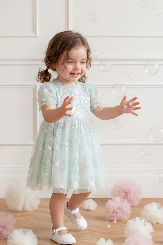 Needle & Thread Sequin Bloom Baby Dress sukienka zielona