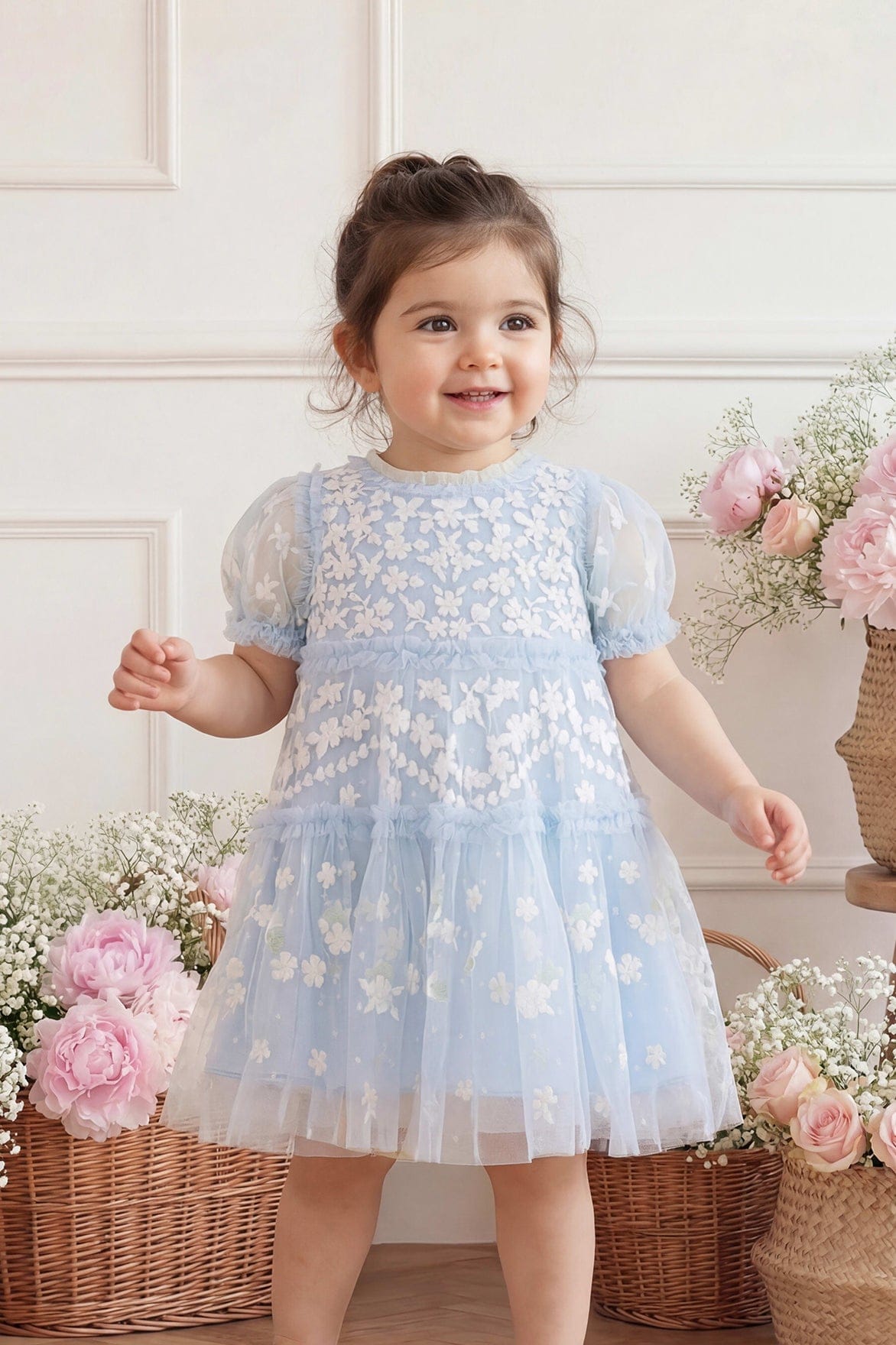 Needle & Thread Garland Ribbon Baby Dress sukienka niebieska