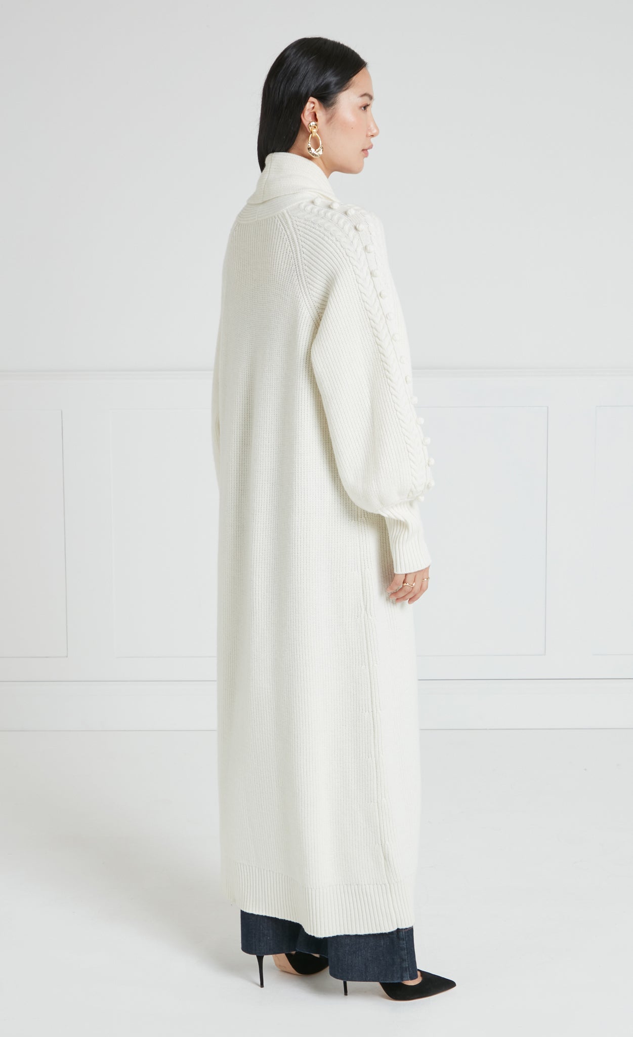 Temperley London Chrissie płaszcz dzianinowy kremowy wełna