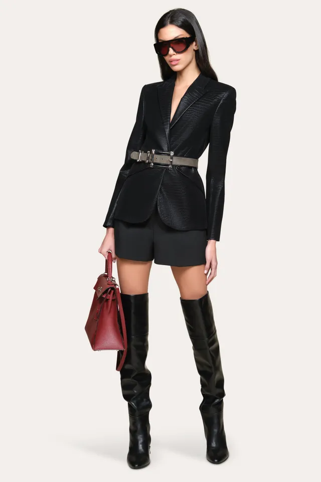 Elie Tahari Crocodile Panel blezer czarny wężowy