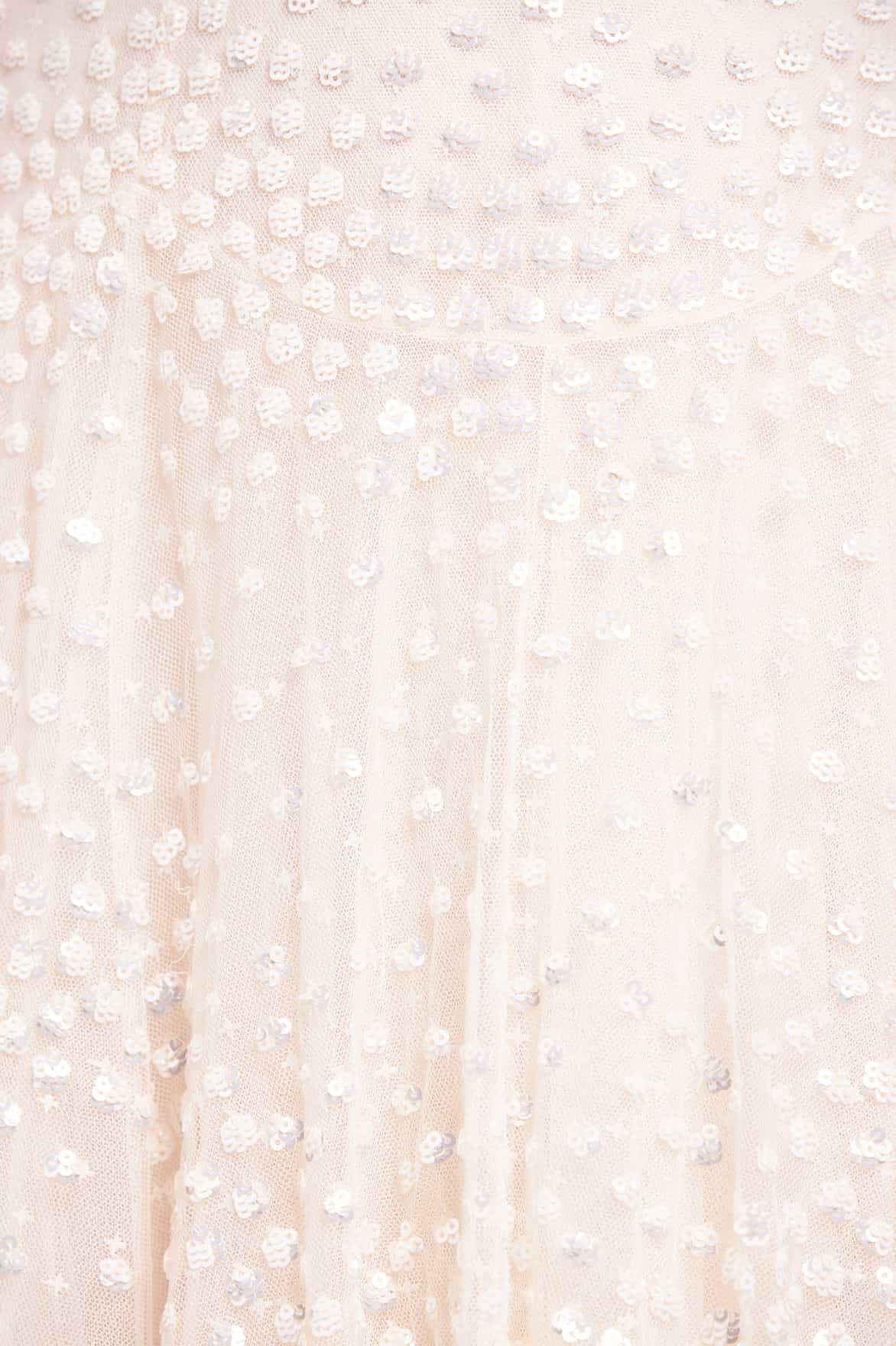 Needle & Thread Scallop Sequin V-Neck Ankle Gown suknia kremowa