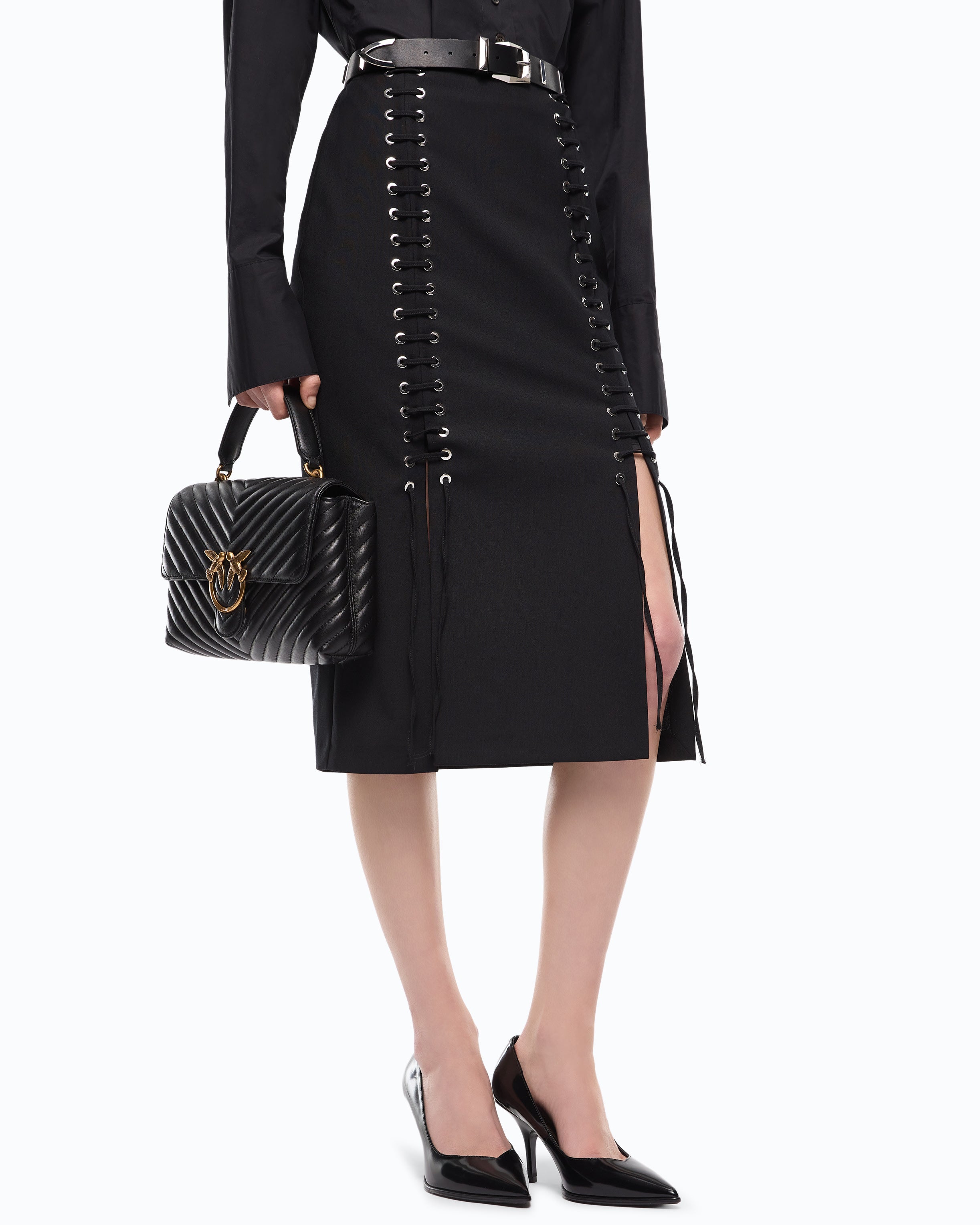 Pinko Gem Skirt spódnica midi czarna wełniana